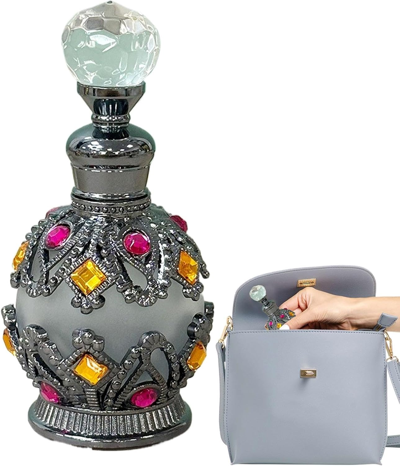 G&eacute;n&eacute;rique Empty Perfume Bottles, Portable Cosmetic Fine Mist Atomizer, 1.57 X 1.57 in Luxurious Decorative Storage, Vials Inlaid with Jewels, Elegant Containers for Women & Adults image number 5