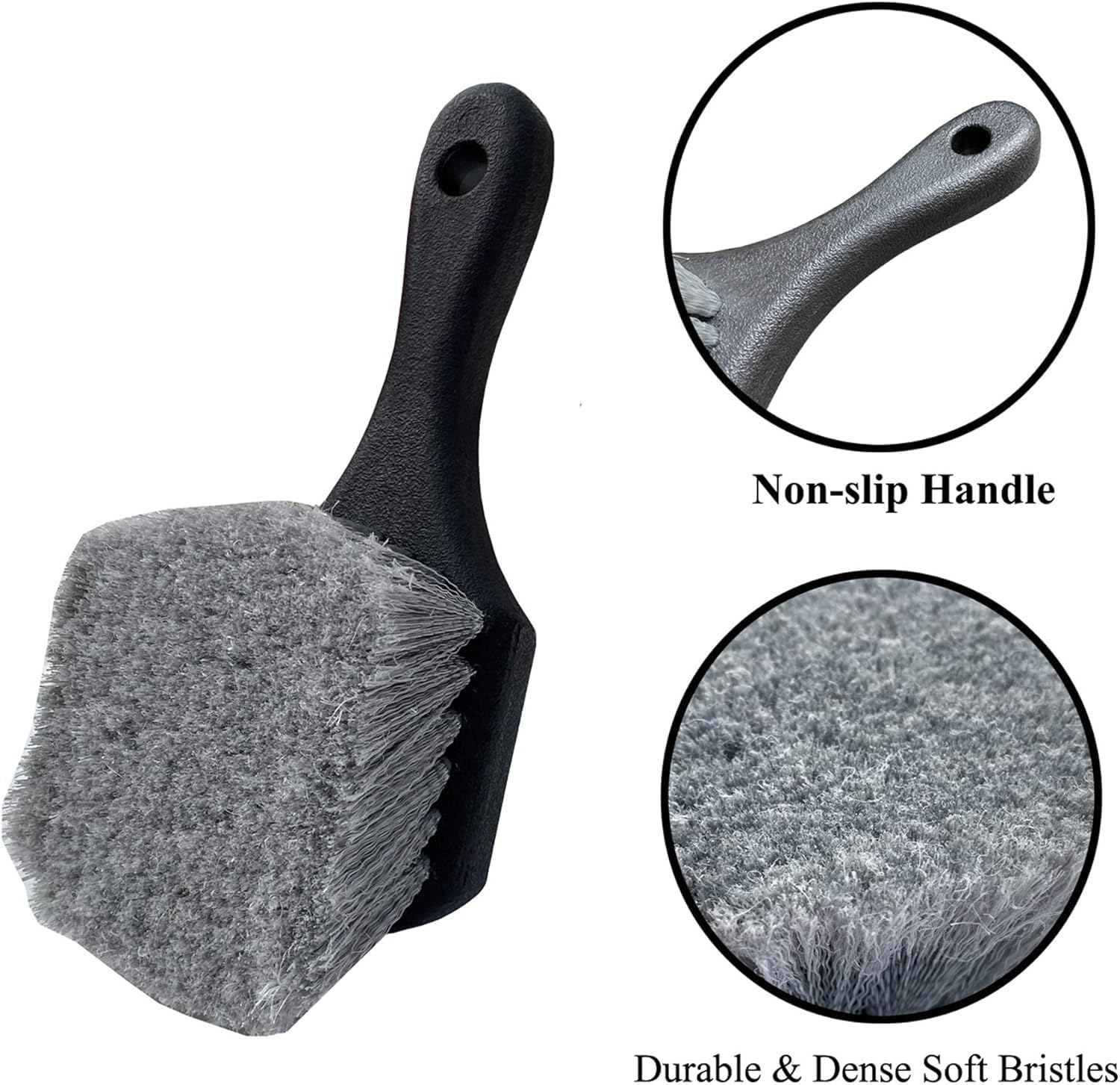 AIJOY Wheel & Tire Brush for Car Rim, Soft Bristle Car Wash Brush, Cleans Tires & Releases Dirt and Road Grime, Short Handle for Easy Scrubbing Black image number 1