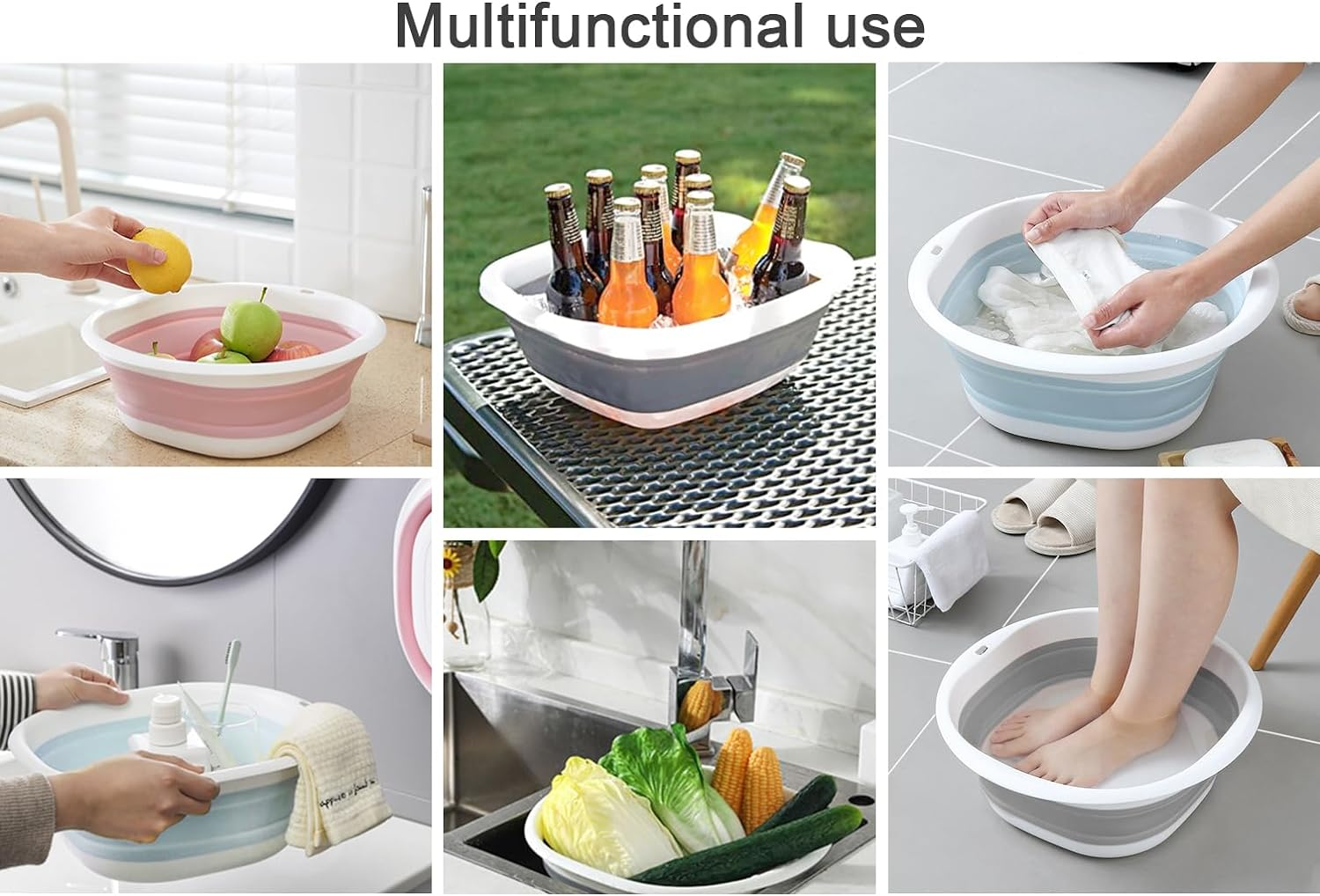 YOOGAO Home Collapsible Wash Basin, Plastic+Tpr Buckets, Portable and Space Saving, Multi-Function Use, Large and High Capacity (Pack of 3)