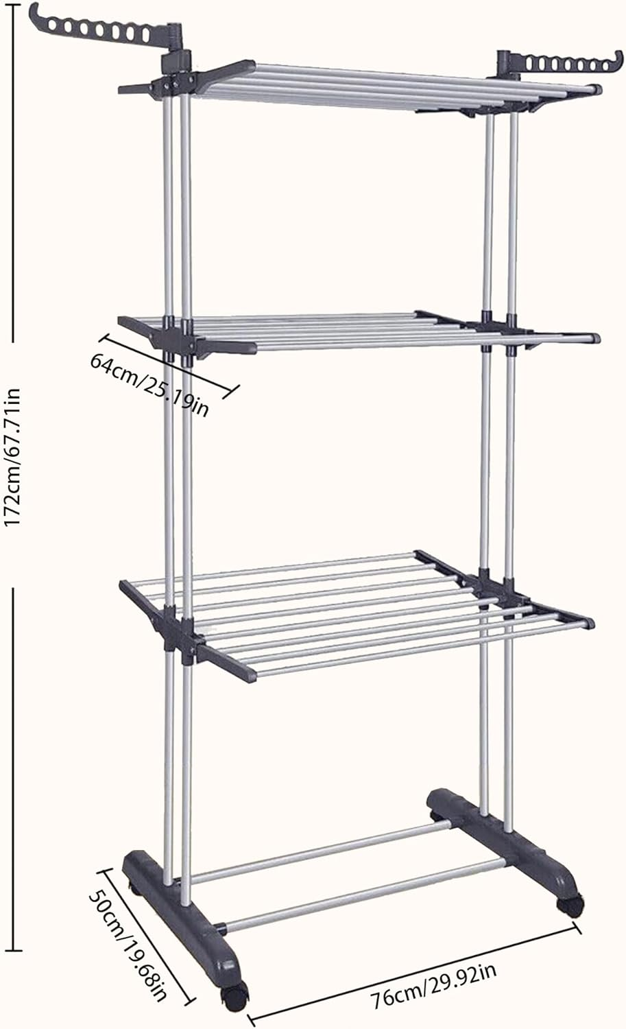 Drying Rack, 4-Tier Foldable Drying Rack with 4 Wheels for Drying Sheets, Towels and Clothes (67" High) Gray image number 5