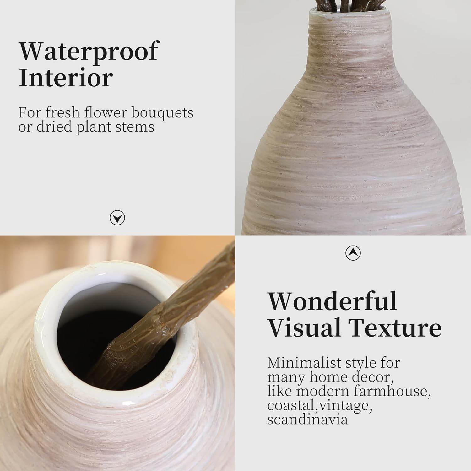 18In Extra Large Floor Vase for Living Room Decor,Earthy Vessel for Tall Pampas Grass,Cream Beige Centerpieces for Neutral Room Aesthetic,Midcentury Modern,Cottagecore Home Decor image number 5