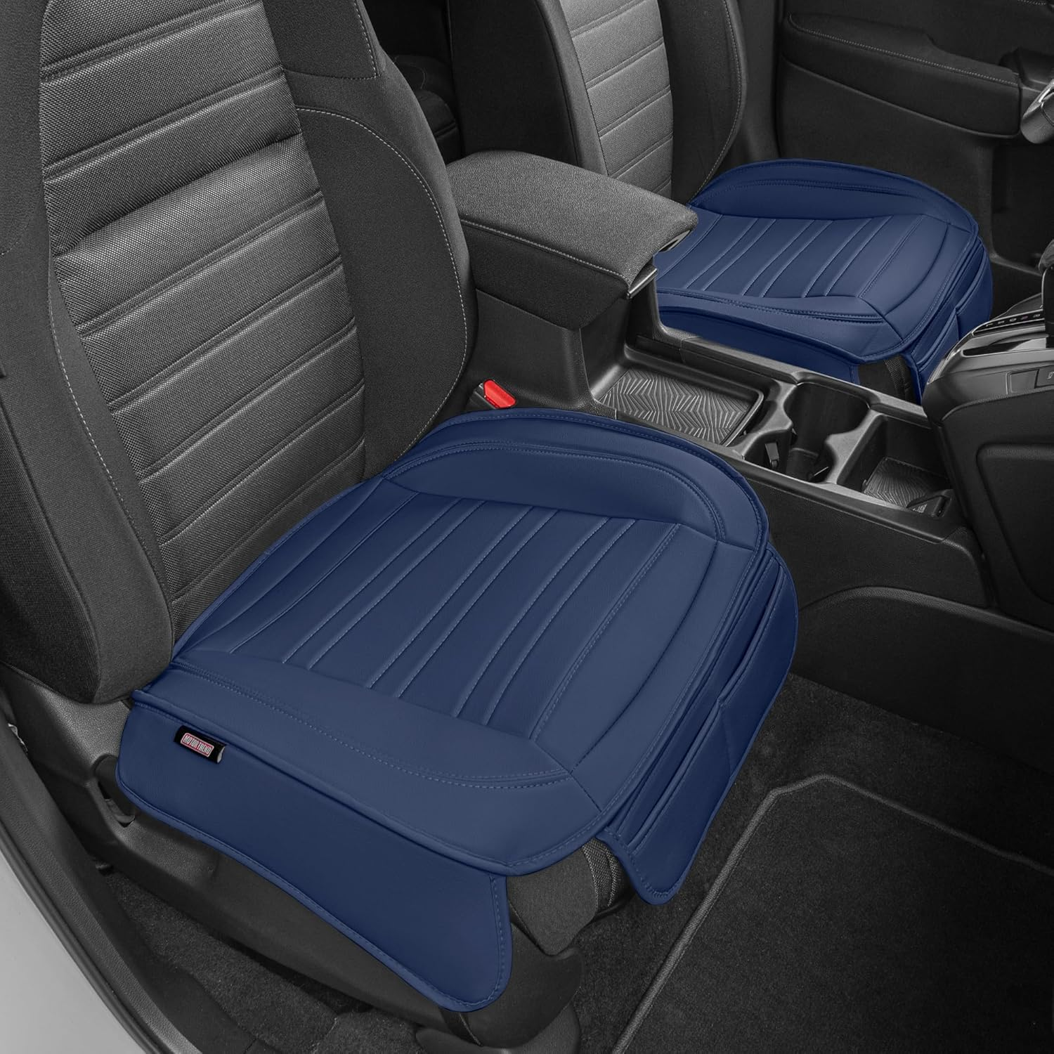 Motor Trend Faux Leather Padded Rear Bench Car Seat Cover with Storage Pockets