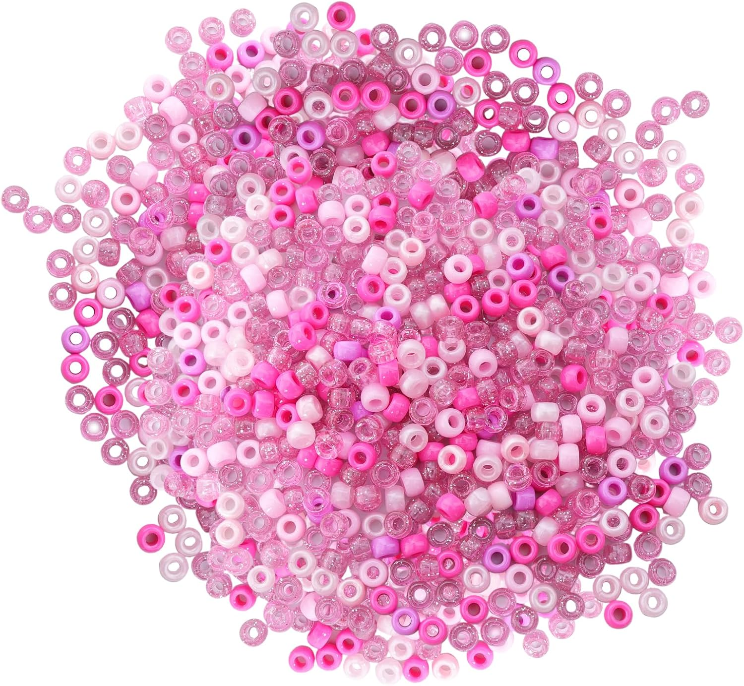 1200 Pcs Winter Pony Beads Pink Pony Bead Colorful Glitter Beads for Jewelry Making Winter Party Decoration Bracelets Necklace Earrings Hair DIY Crafts (Pink) image number 4