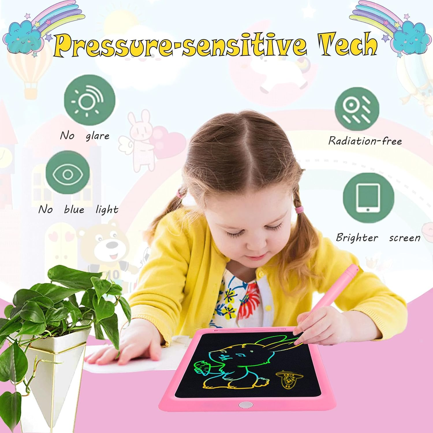 Toys for Girls,Lcd Writing Tablet 12Inch,Colorful Doodle Board Electronic Drawing Tablet for Kids Age 3-8 Years Christmas Birthday Gifts Travel Essentials,Pink image number 1