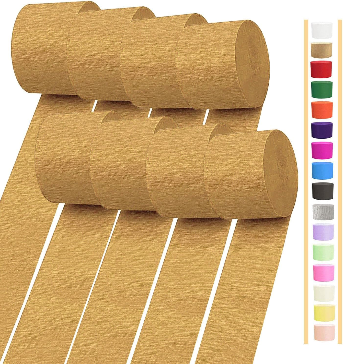 Gold Crepe Paper Streamers 6 Rolls for Party Streamers Decorations Birthday Wedding Baby Bridal Shower Backdrop Craft Supplies (1.8 Inch X 82 Ft/Roll，492Ft)