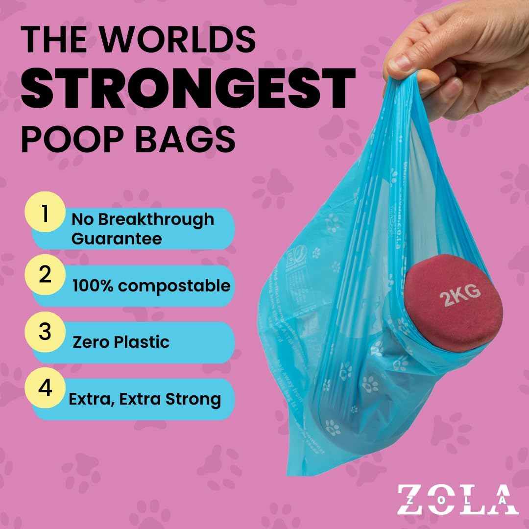 ZOLA ZOLA Super Strong Biodegradable Dog Poop Bags with Handles - Extra Strong, Extra Thick, Compostable Dog Poo Bags for Dogs & Cats - Eco-Friendly Poop Bags Rolls image number 4