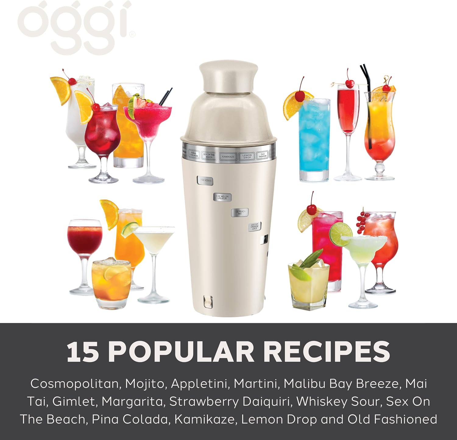 OGGI Dial a Drink Cocktail Shaker - Warm Gray, 15 Recipes, Built in Strainer, 34 Oz - the Original and Only Dial a Drink - Ideal Home Bar Drink Mixer, Bartender Kit, Essential Bar Accessories image number 5