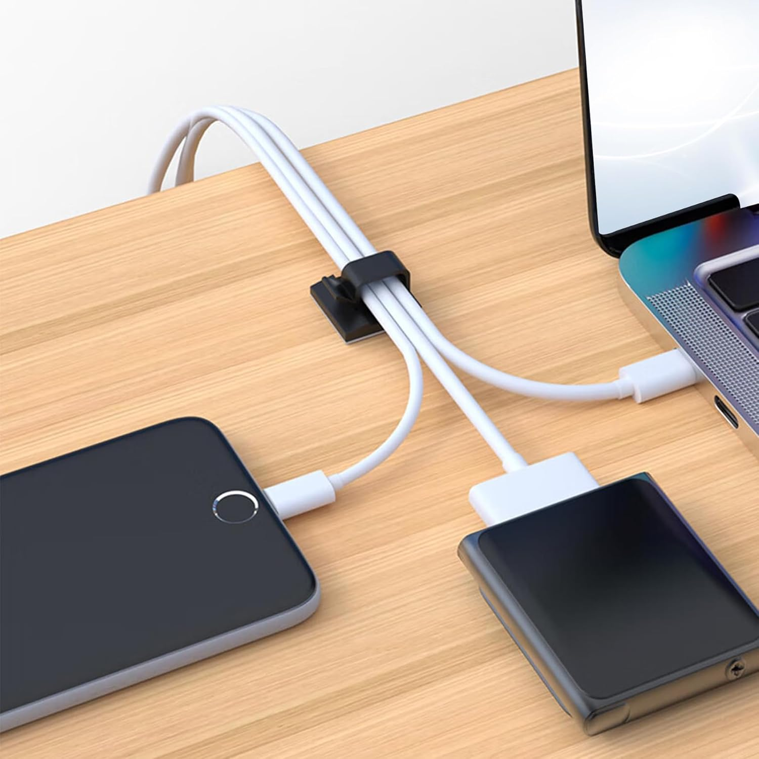 100PCS Adhesive Cable Clips, Wire Organizer Cord Management, Cable Staples Outdoor Strong Cord Clips for Wall, Desk, Christmas Lights, String Lights, TV PC Ethernet Cable, Black Small image number 4