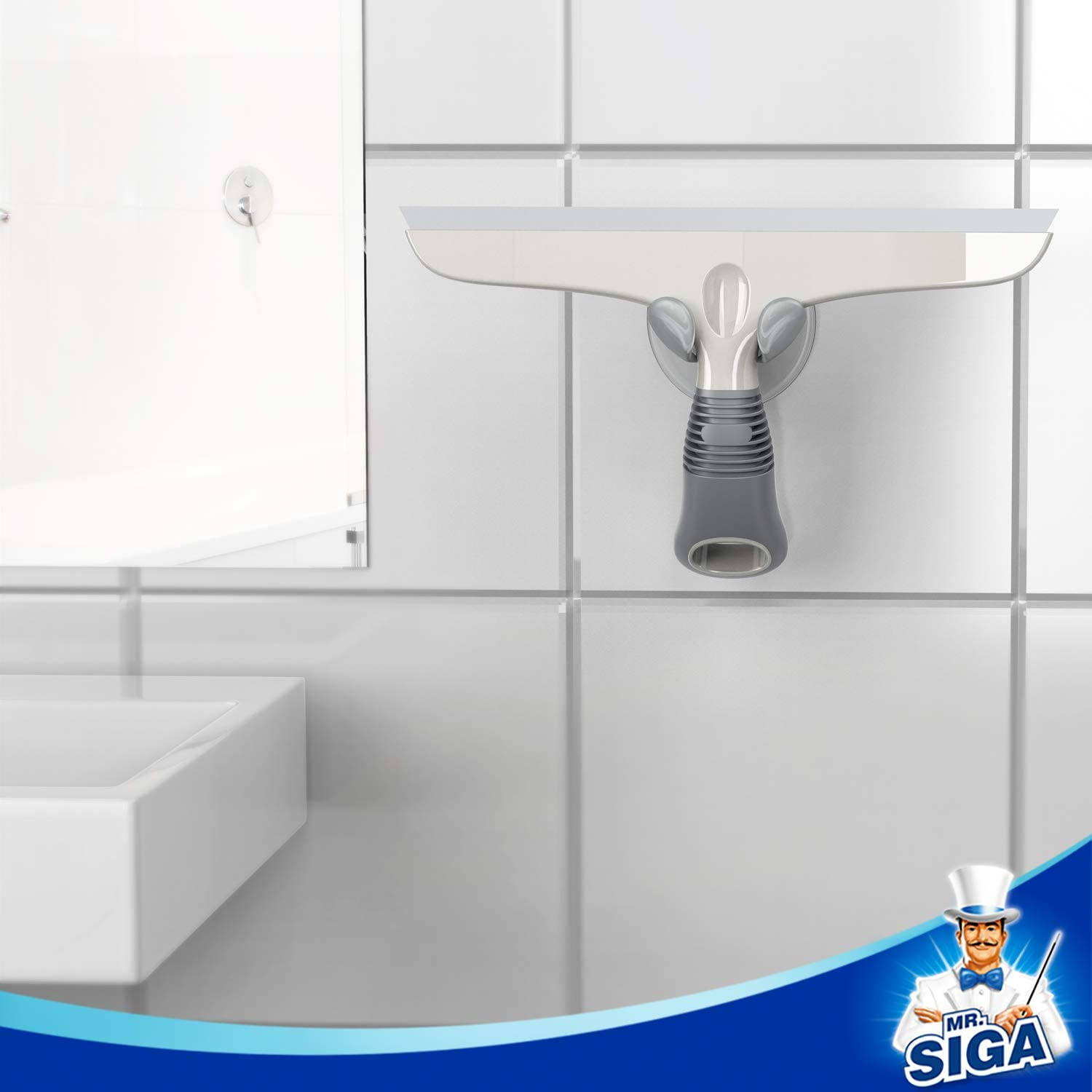 MR.SIGA Multi-Purpose Squeegee for Window, Glass, Shower Door, Car, Heavy Duty Window Scrubber, Suction Hook Included, 10 Inch, White & Gray - Grey,White image number 3