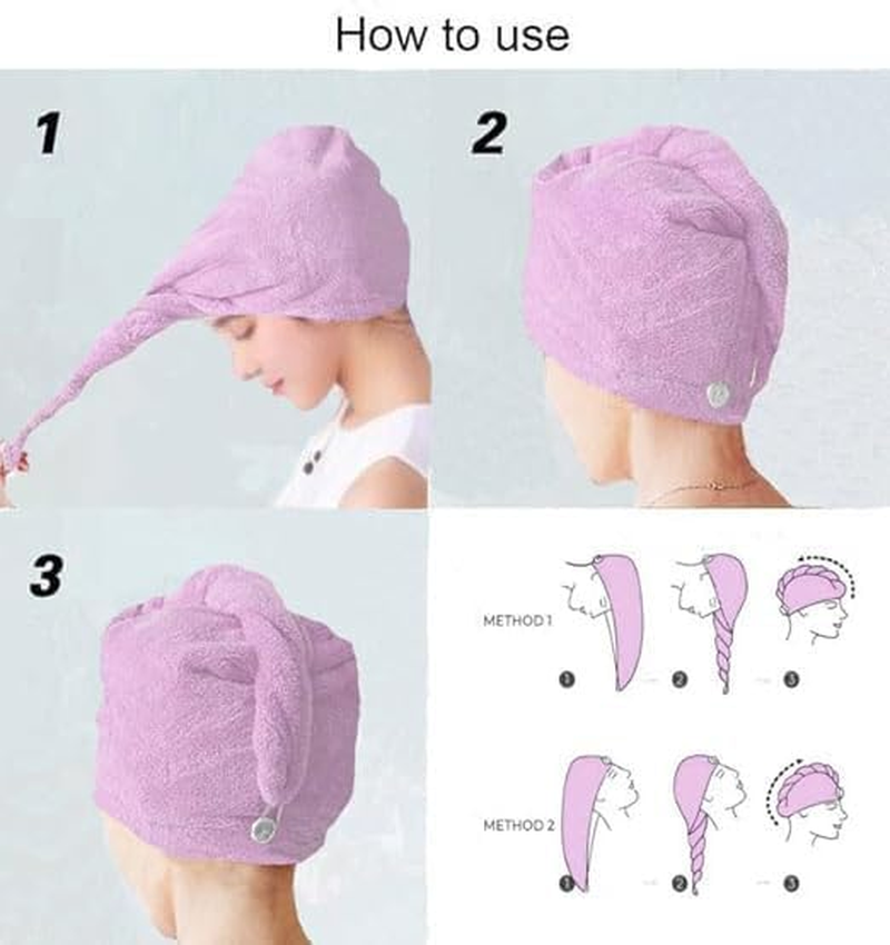 2PCS Microfiber Hair Towel - Super Absorbent Hair Turbans for Wet Hair- anti Frizz Head Towels Wrap - Drying Towels with Button for Long Curly and Thick Hair (Blue + Purple) image number 2