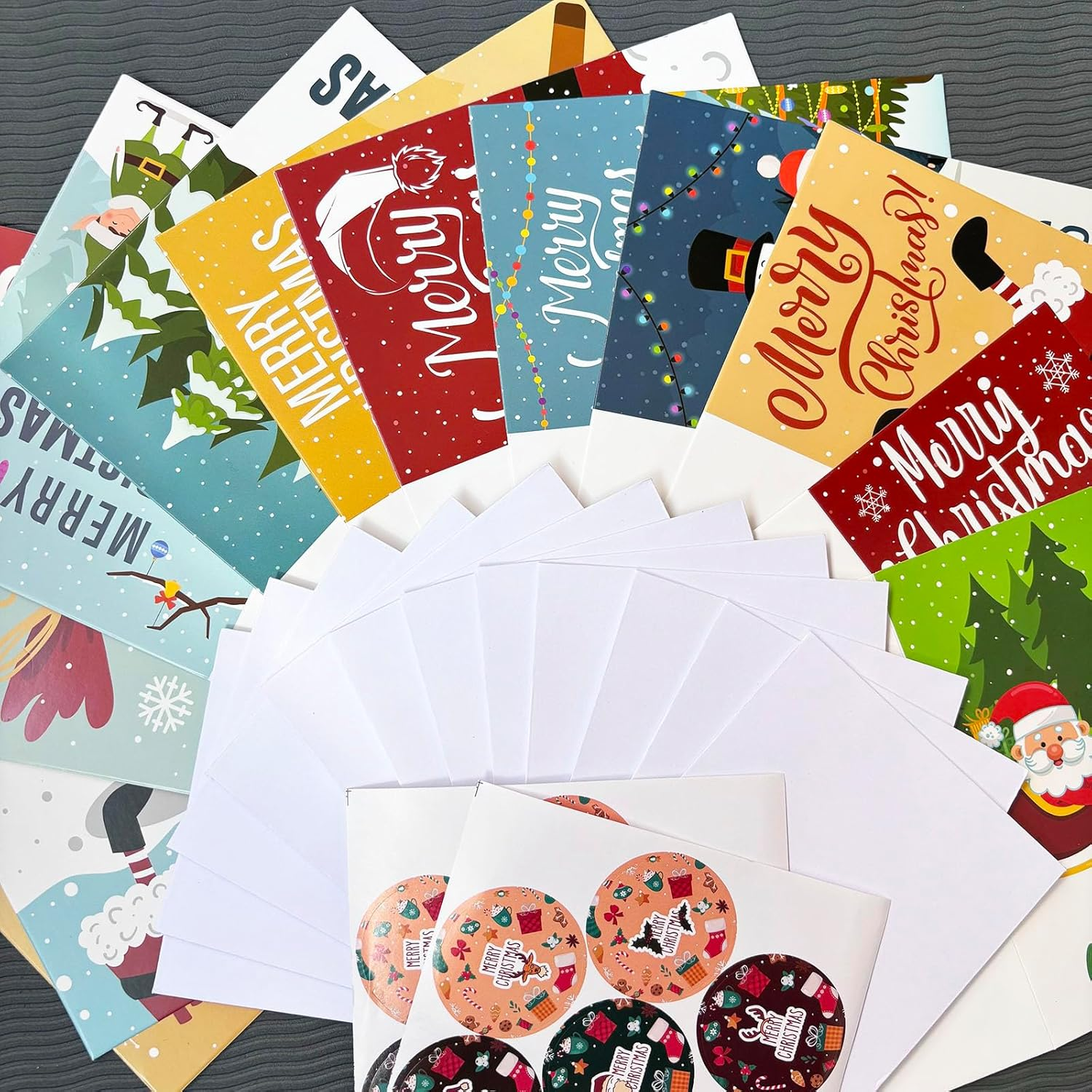 12 Set Christmas Holiday Greeting Card Set, 7.87X5.9 Inch, 12 Assorted Custom Illustrative Designs, Blank Inside, By, Complete with Envelopes and Sticker (Style C)