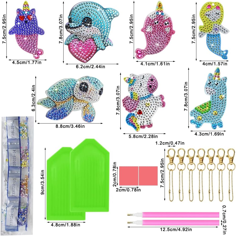 SENHAI 7 Pcs DIY Diamond Art Keychains, Diamond Paintings Keychains Ornaments 5D Diamond Key Chain Rhinestone Pendant Decorative Key Ring Gem Arts and Crafts image number 1