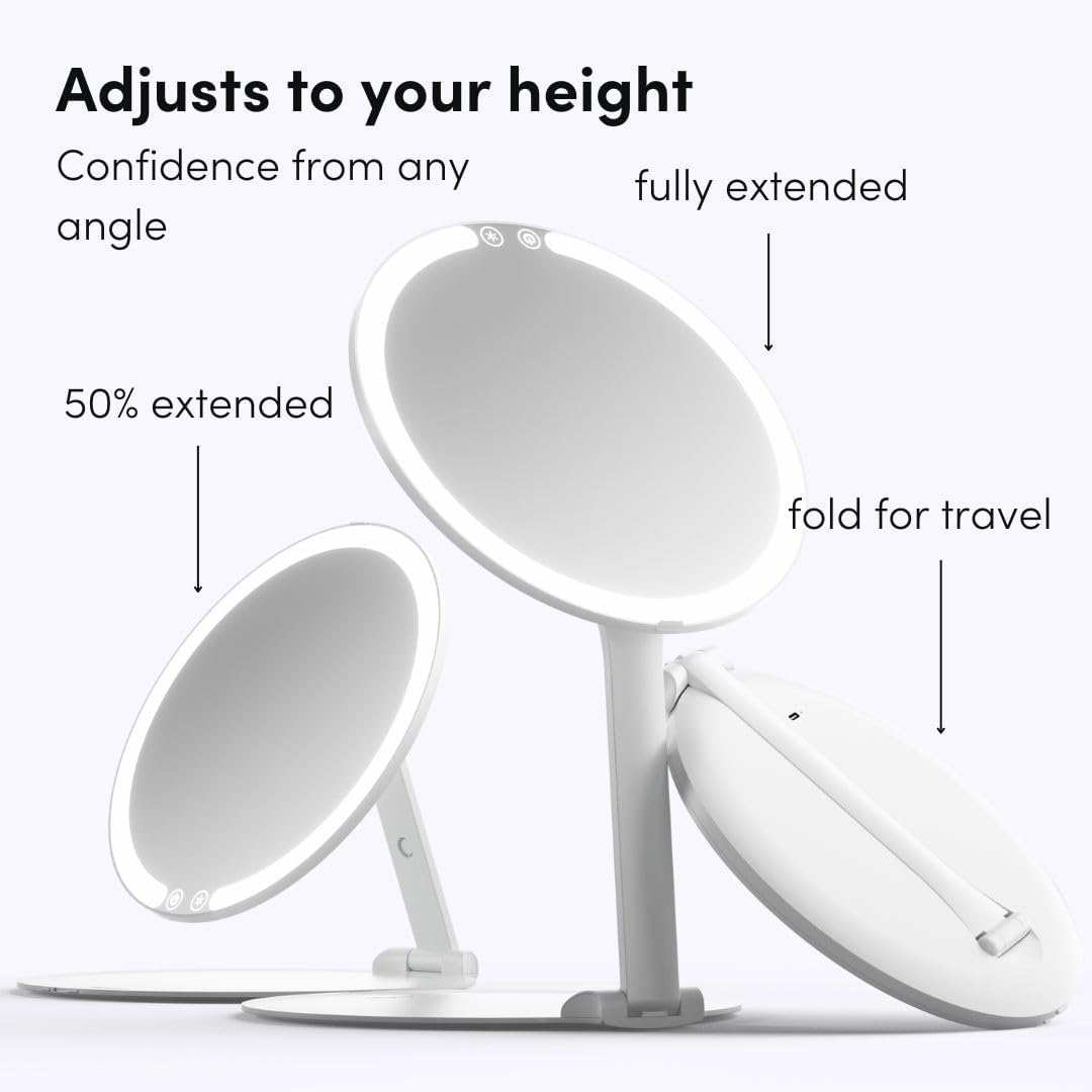 Fancii Rechargeable Travel Makeup Mirror with LED Light, 8" Foldable Stand, 3 Color Lighting Travel Mirror. Dimmable & Lightweight Portable Vanity Mirror, Beauty Travel Essential, Abigail (White) image number 1