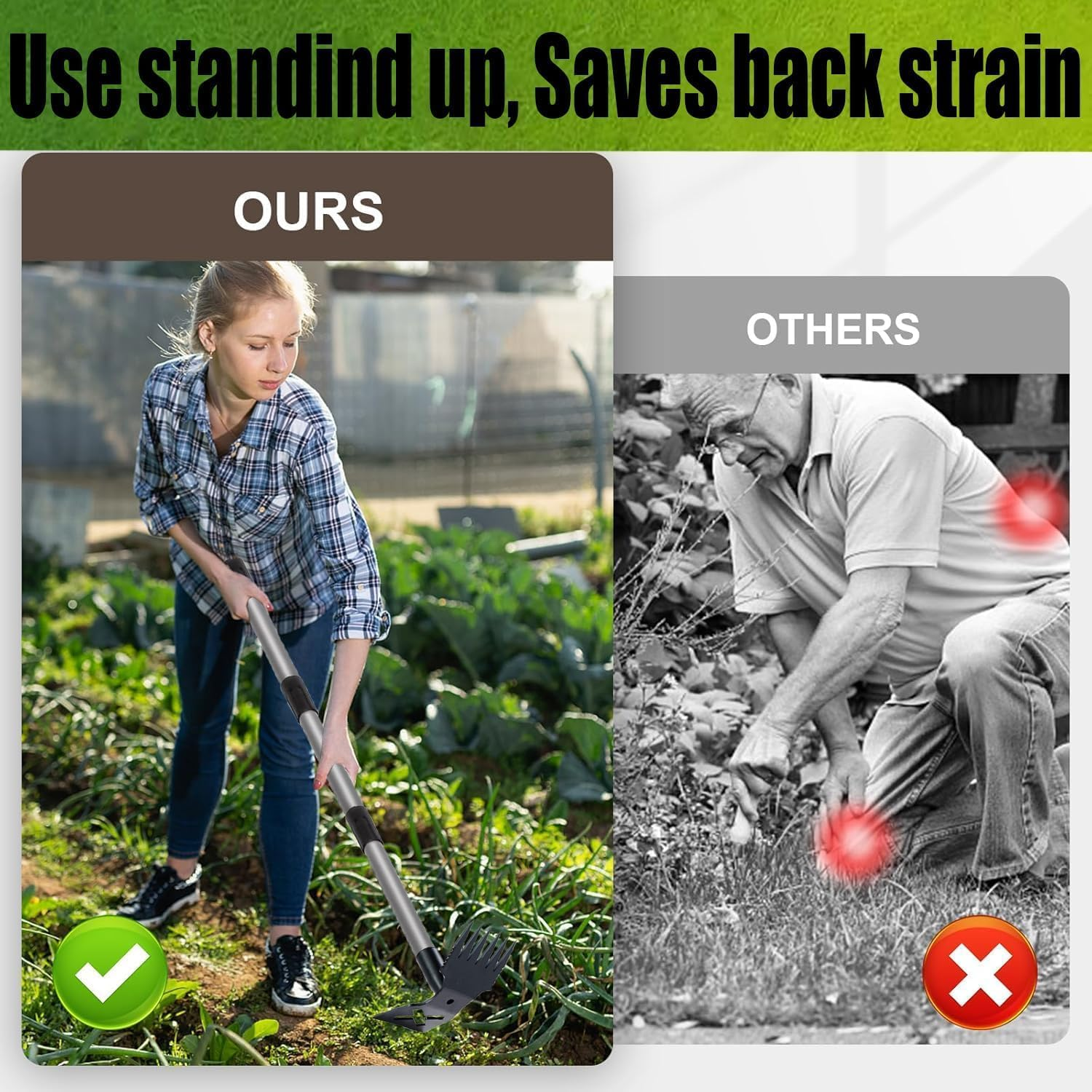 Weed Puller Tool with Long Handle, 150CM Weed Remover Weeding Tool, Heavy Duty 2 in 1 Manual Weed Rake and Garden Hoe, Gardening Weeder Tools for Yard, Lawn, Patio, Garden