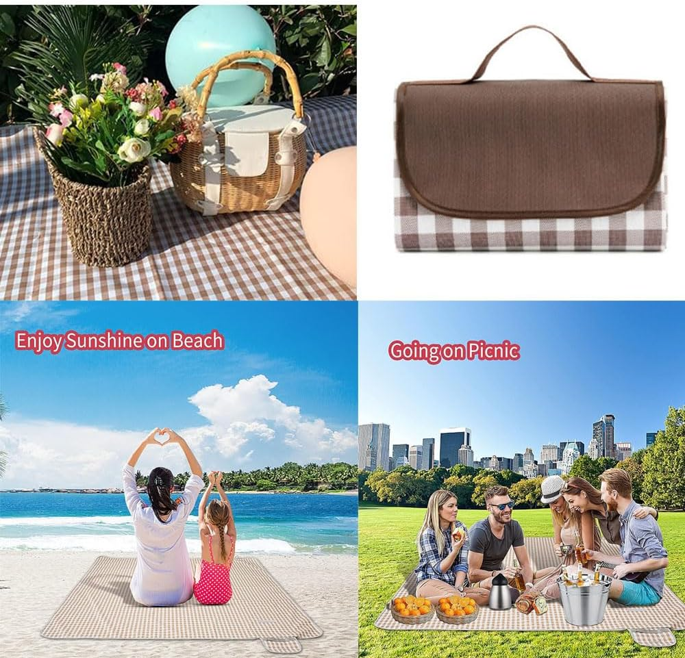 Extra Large Picnic Blanket Waterproof for Outdoors,80"&times;80" Outdoor Gingham Blanket Foldable Giant Picnic Mat Washable for Pack Grass Sandproof Big Beach Blanket Travel Camping Accessories image number 2