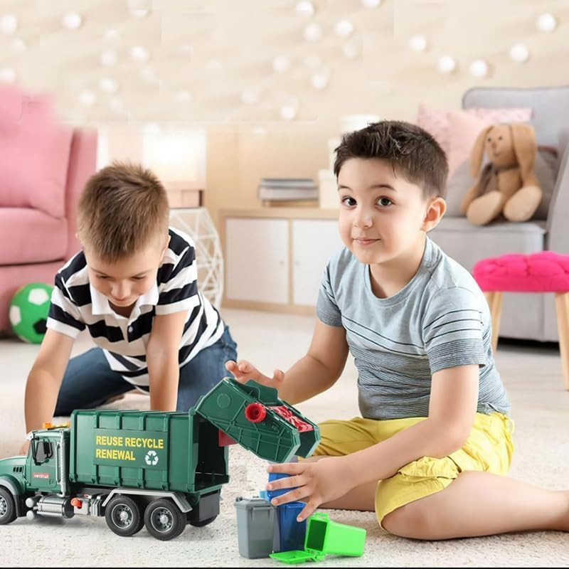 Kid Trucks, 15" Large Garbage Truck Toy, Friction Powered Waste Management Garbage Truck with Lights and Sounds,3 Trash Cans, Kids Toys for 3+ Years Old Boys, Vehicles for Kids Toddlers Gifts image number 5