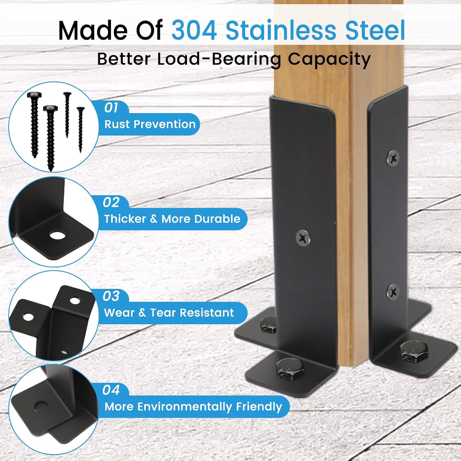 8 Pcs Adjustable Deck Post Anchor Base Brackets Fit 1.5X1.5,2X2,2X4,4X4 Post,Wood Fence Pergola Post Base Brackets Kit,Heavy Duty Half Column Black Post Brackets Support Base Brackets for Deck Railing image number 4