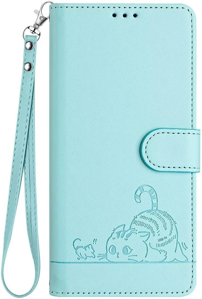 SEAHAI Case for Motorola Edge 60 Fusion/Edge 60 5G Phone Case, Cute Embossed Cat Premium PU Leather Folio Wallet Shockproof Protective Case with Stand/Card Slot/Rfid Protection, Light Green - Black image number 6