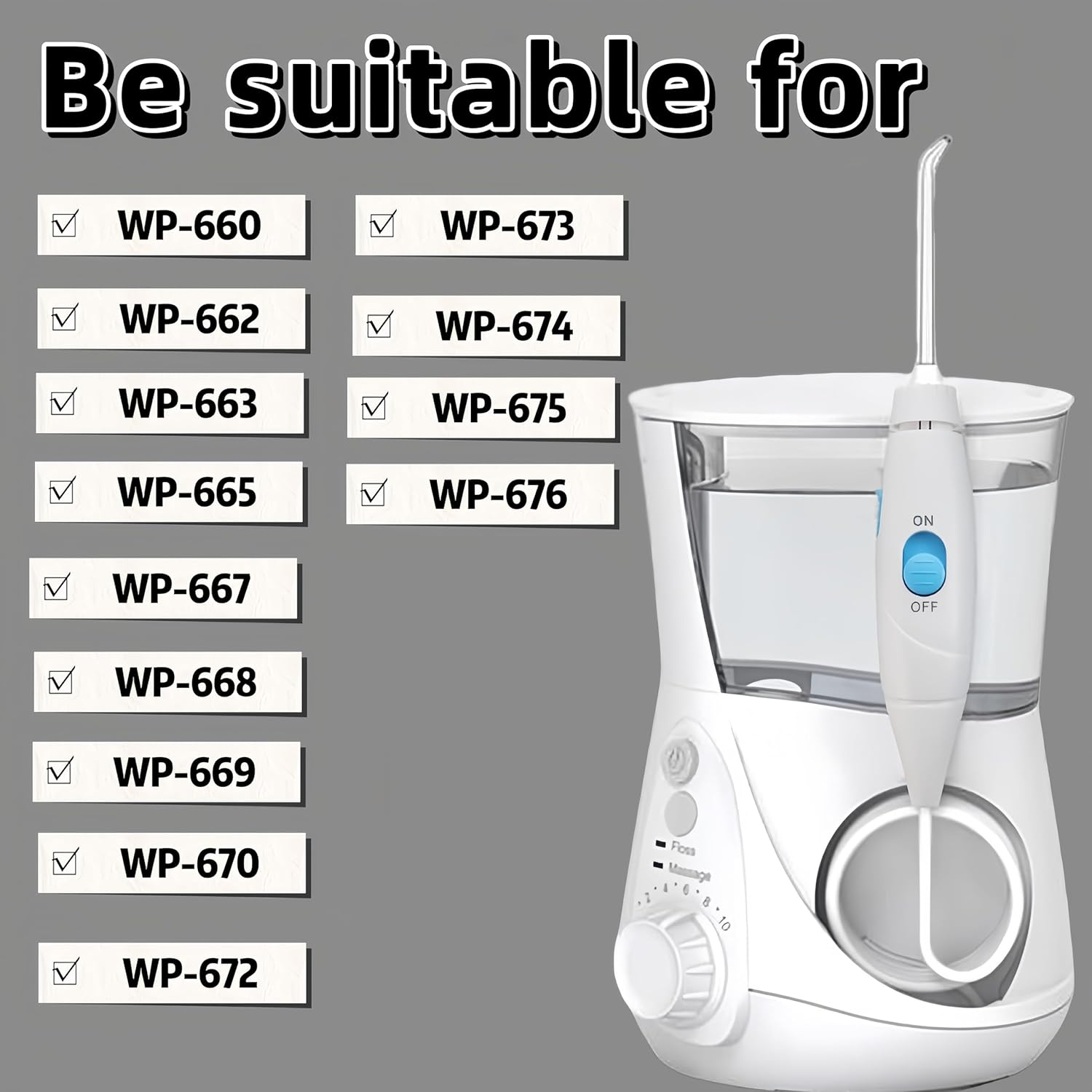 Replacement Hose and Handle Parts Compatible with Waterpik Replacement Parts - Waterpik Water Flosser WP-100 WP-300 WP-660 WP-900 Series Oral Irrigator, Oral Hygiene Accessories(Slide Switch, White) image number 2