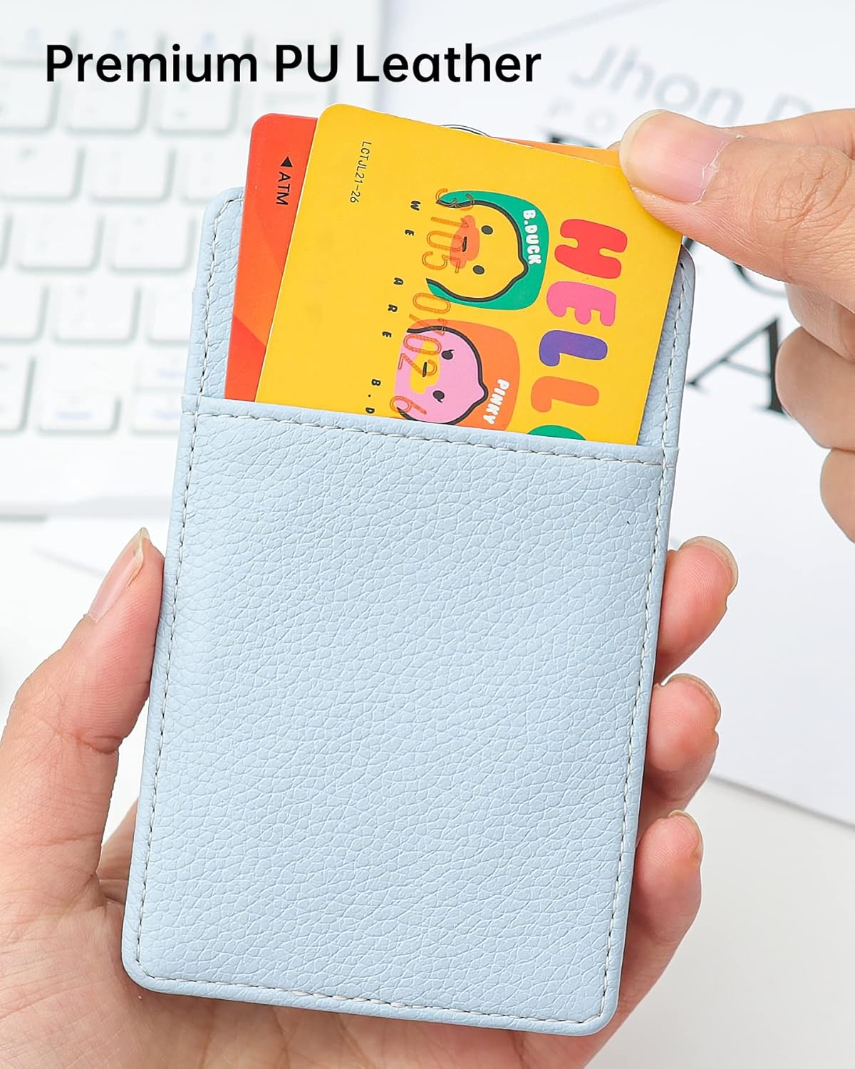 Teskyer Badge Holder with Lanyard, Leather ID Name Badge Card Holder with Lanyard for ID Badges,For Office School Work, Vertical, Lichi Cyan image number 2