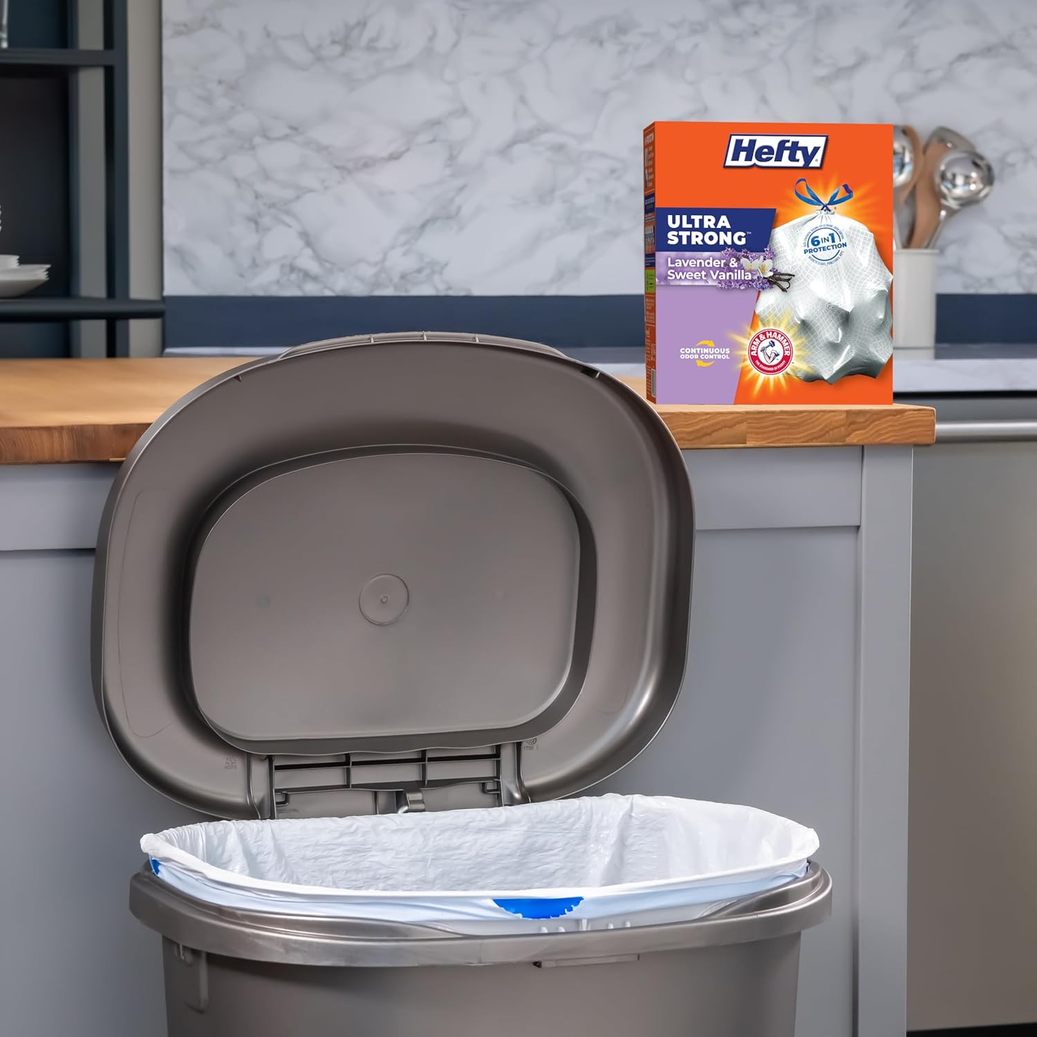 Hefty Ultra Strong Tall Kitchen Trash Bags - Lavender & Sweet Vanilla, 13 Gallon, 80 Count image number 4