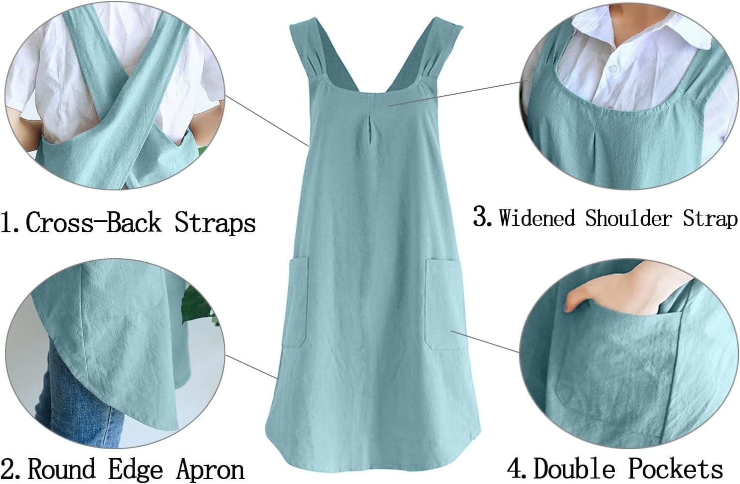 Soft Cotton Linen Apron Cross Back X-Shaped Japanese Style Pinafore Dress for Cooking, Housewarming, Daily Chores - Khaki image number 3