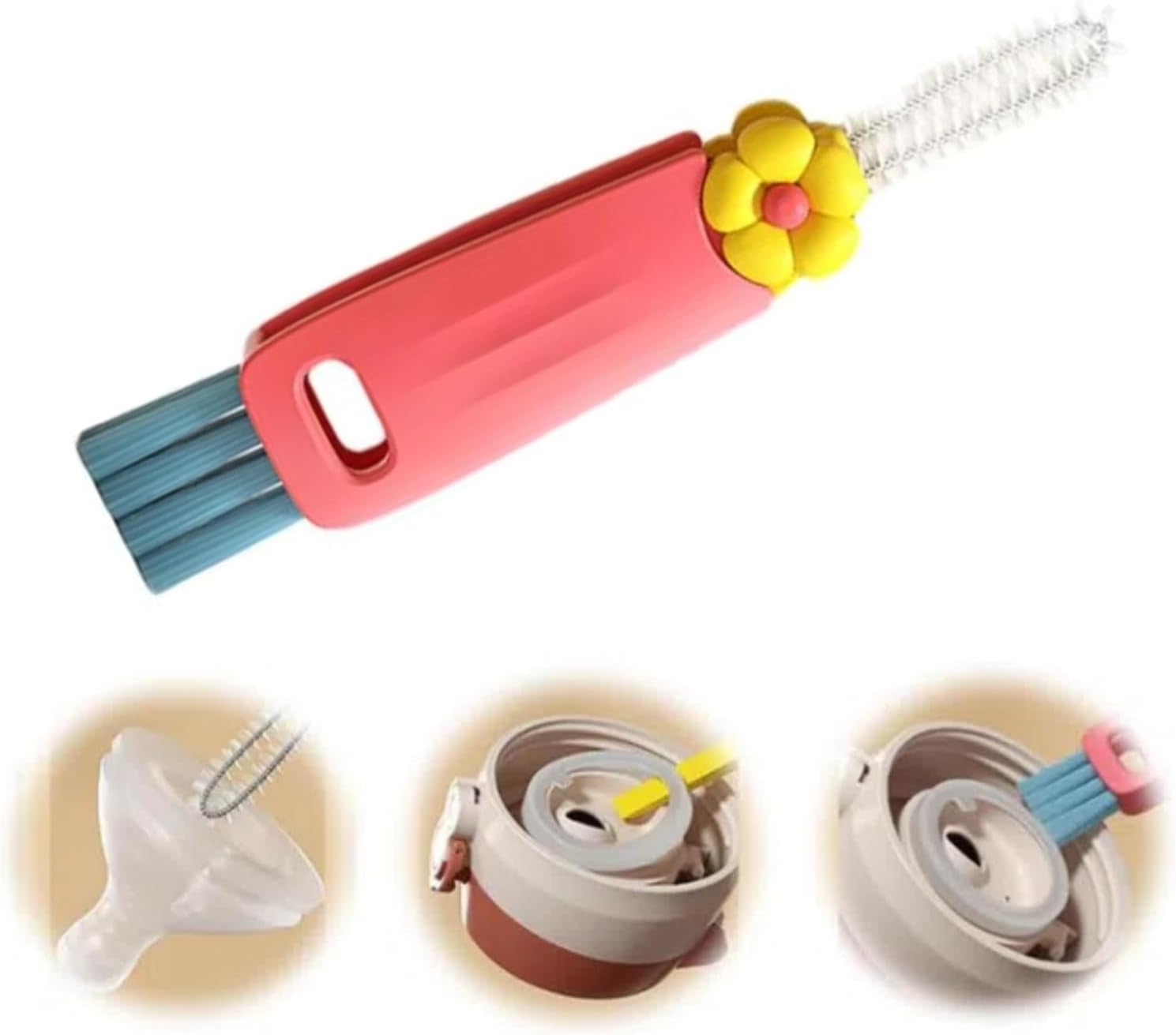 3 in 1 Cup Lid Cleaning Brush, 2025 New Cup Lid Cleaner with Brush, Multifunctional Portable Crevice Cleaning Brush Set for Baby Bottle Gap Tight Spaces, Home Kitchen Cleaning Tools (Red) - A-Mix image number 7