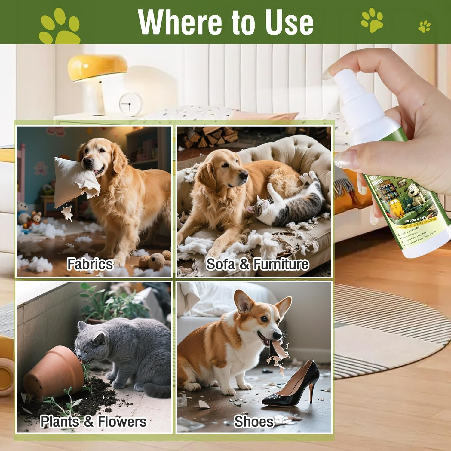 Anti-Chew Bitter Dog Spray, Stop Chewing and Licking, No Chew Spray for Dogs & Cats, Protect Furniture Shoes Belongings, Natural Pet Safe Formula, No Stain 3.38 Fl Oz (100 Ml) image number 1