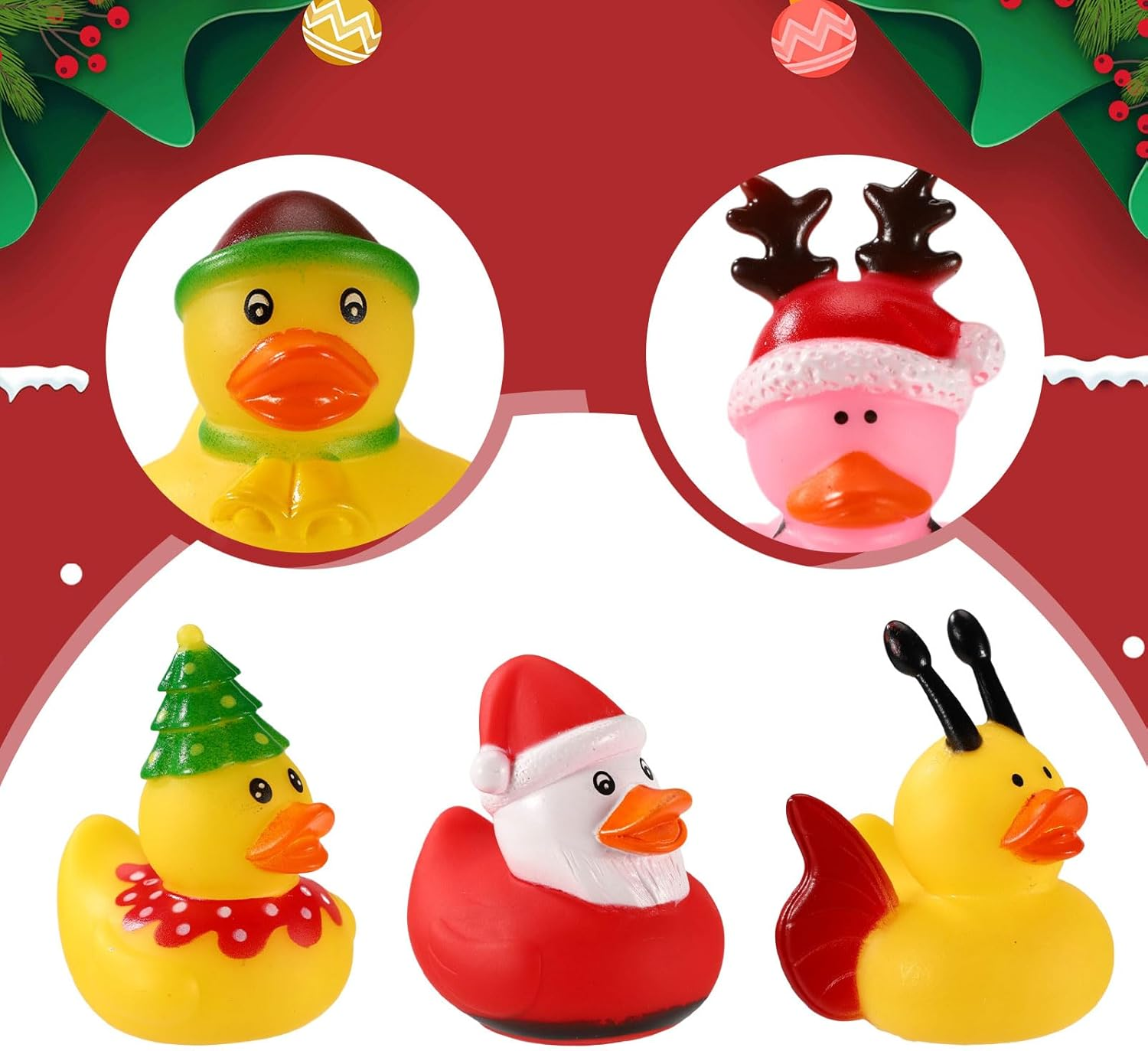 12Pcs Small Ducks, Rubber Adorable Assorted Tiny Christmas Ducks Funny Christmas Themed Rubber Toys Suitable for Office Home Party Decoration Supplies image number 3