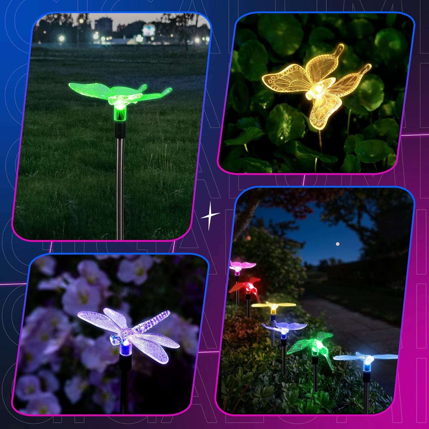 GIGALUMI Solar Garden Lights Outdoor - 3 Pack Solar Stake Lights Multi-Color Changing LED Garden Lights Premium Butterfly Decorative Lights for Path Yard Lawn Patio. image number 3