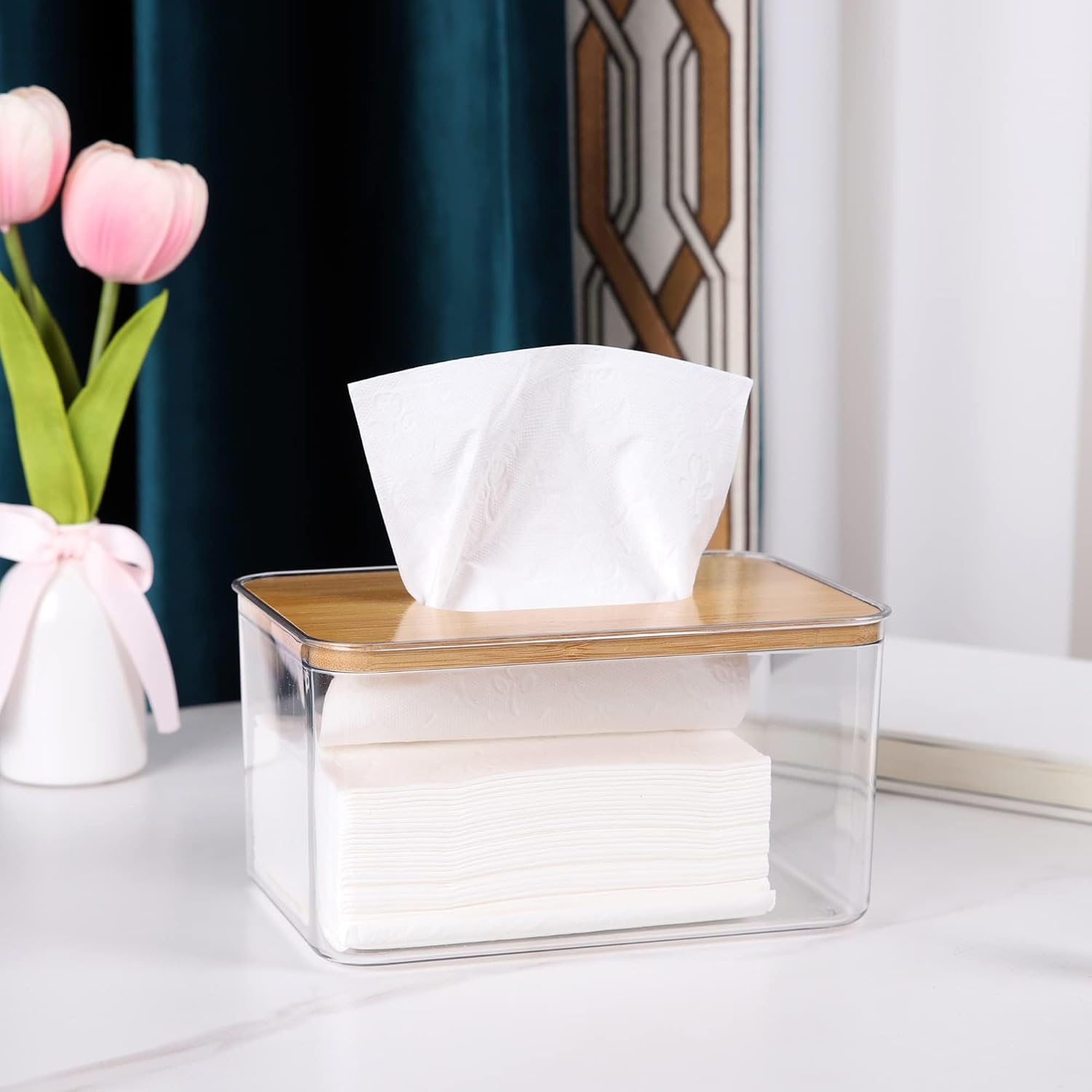 Acrylic Tissue Box, Acrylic Dryer Sheet Holder for Laundry Room, Table Clear Dryer Sheet Dispenser Rectangular. (Transparent) image number 5