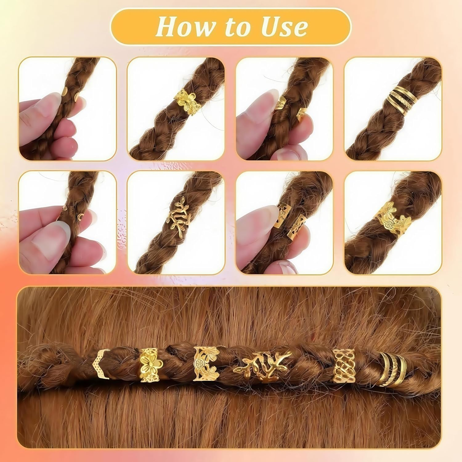 TANSAR Pack of 60 Gold Hair Accessories, Dreadlocks Jewellery, Metal Hair Beads Clips, Hair Accessories, Hair Accessories for Women and Men image number 1