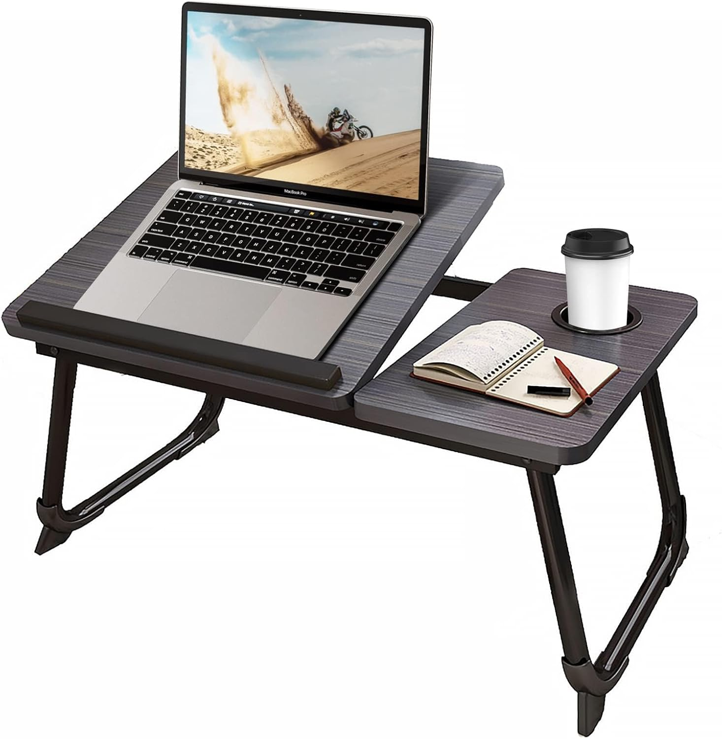 ZERIFAM Laptop Desk for Bed - 5 Adjustable Angle Laptop Stands, Portable Laptop Tray Table with Cup Holder, Used for Work, Writing, and Any Work Activity on the Bed/Sofa (Black)