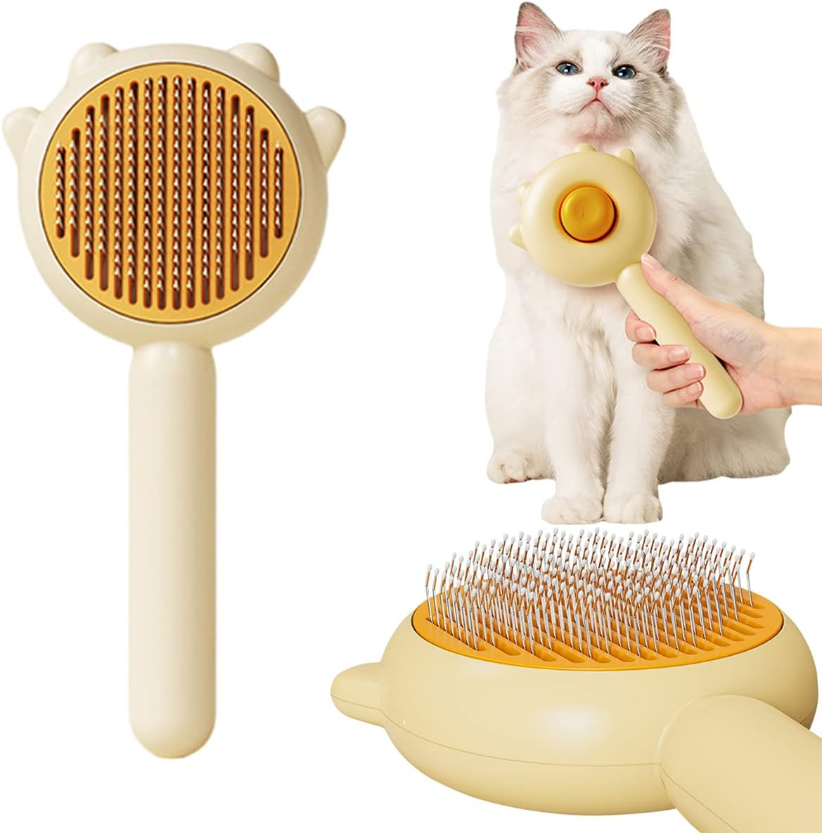 Hair Brush, 2023 New Pet Hair Cleaner Brush, Cat Grooming Brush Long or Short Hair Cats Dogs, Self Cleaning Slicker Comb for Kitten Removes Tangles Loose Fur (Green)