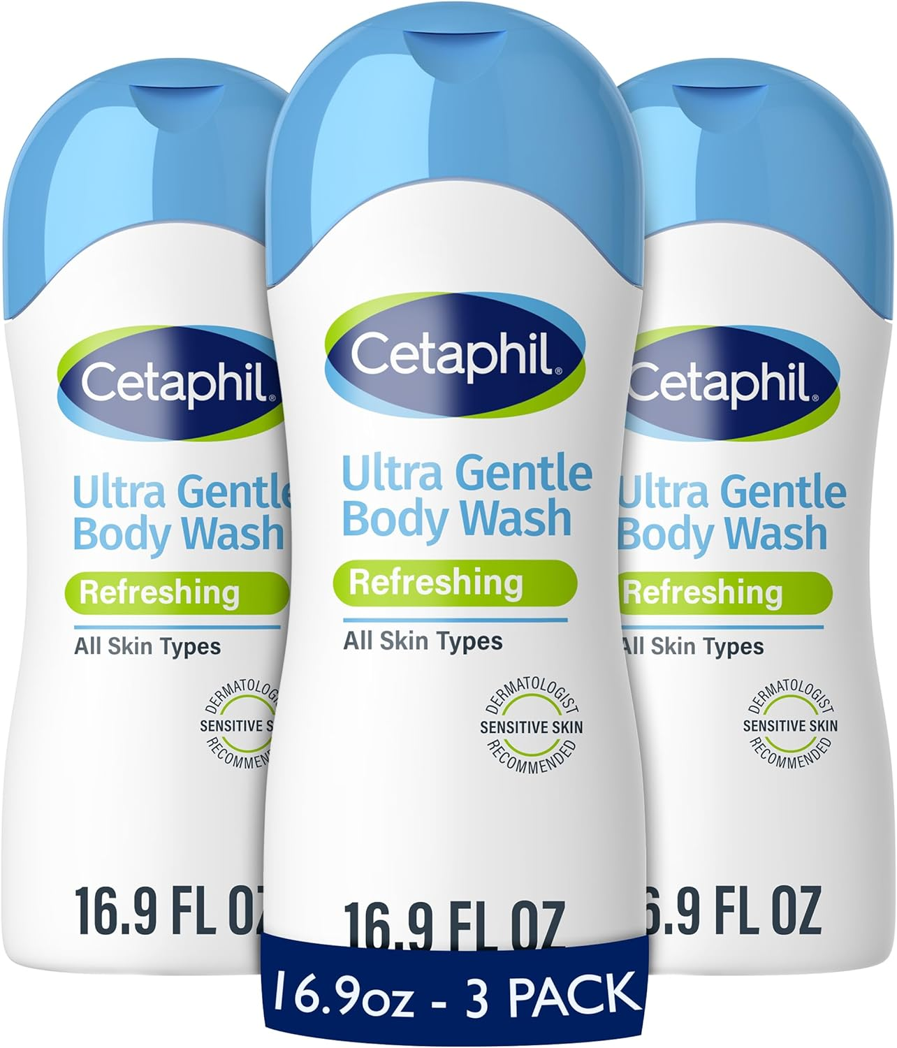 Cetaphil Ultra Gentle Refreshing Body Wash, Refreshing Scent for Dry to Normal, Sensitive Skin, 16.9Oz Pack of 3, with Aloe Vera, Calendula, Vitamin B5, Hypoallergenic, Dermatologist Tested image number 2