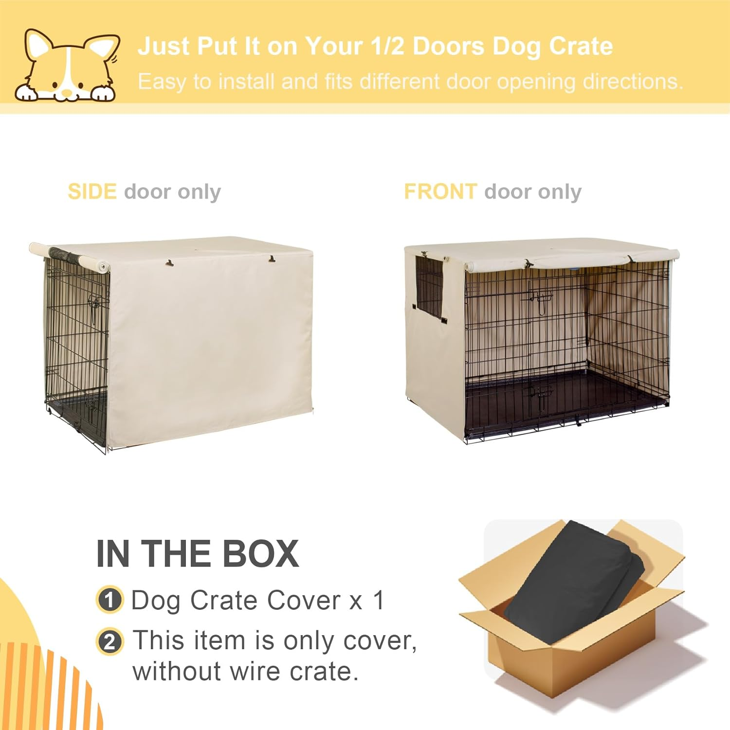 Explore Land Dog Crate Cover Durable Polyester Pet Kennel Cover Universal Fit for Wire Dog Crate (48 Inch, Tan) image number 3