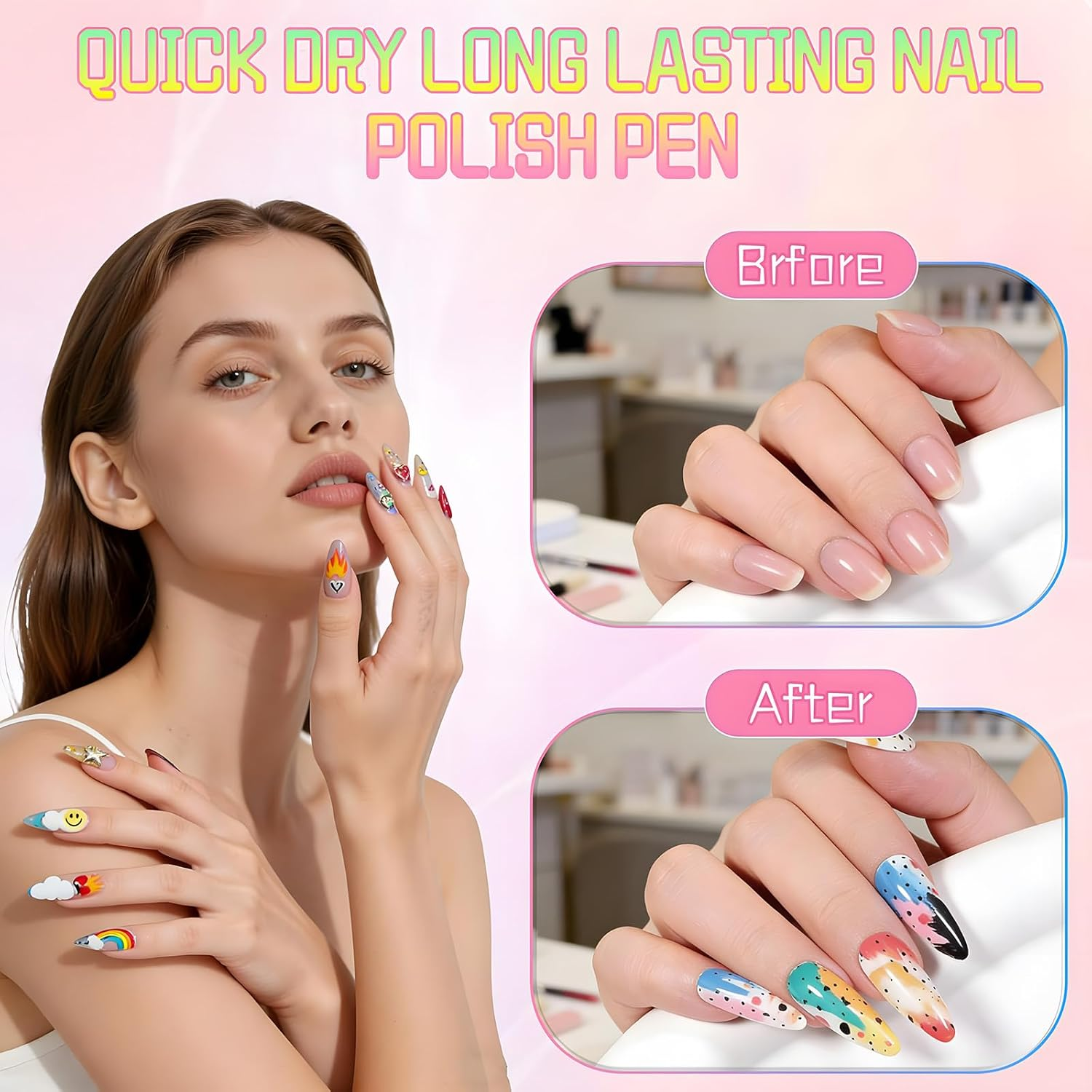 12 Colors Nail Art Pens Set, 3D Nail Polish Markers with 0.7Mm Fine Tip, Quick-Dry Acrylic Paint Pens for DIY Nail Art Design, Dotting, Painting | Professional & Beginner Manicure Tools for Home Salon image number 5