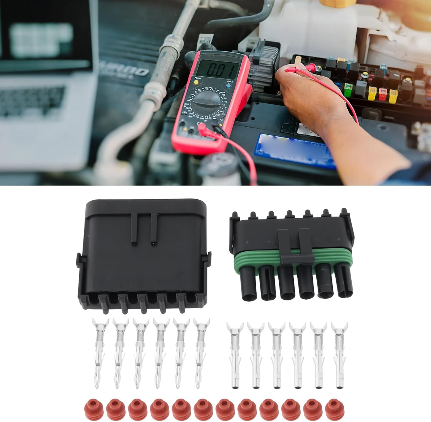 OTOTEC 2 Sets 6 Pin Car Waterproof Male Female Connectors Kit 14-16 AWG for Car Electrical Connector