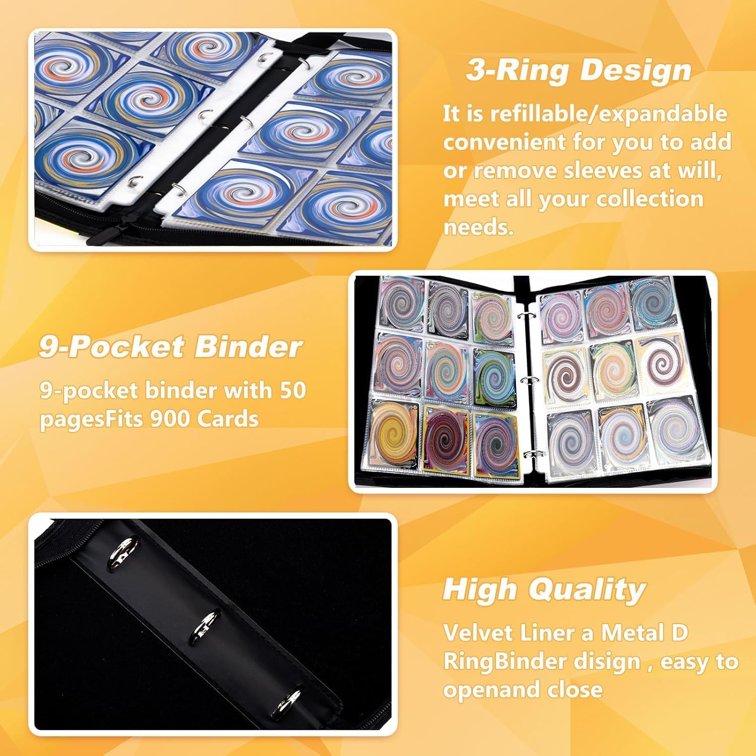 Card Binder,900 Pockets Card Holder Album, Trading Card Binder Display Storage Carrying Case with 50 Removable Sleeves for Standard Size Cards 9 Pocket (Red) image number 1