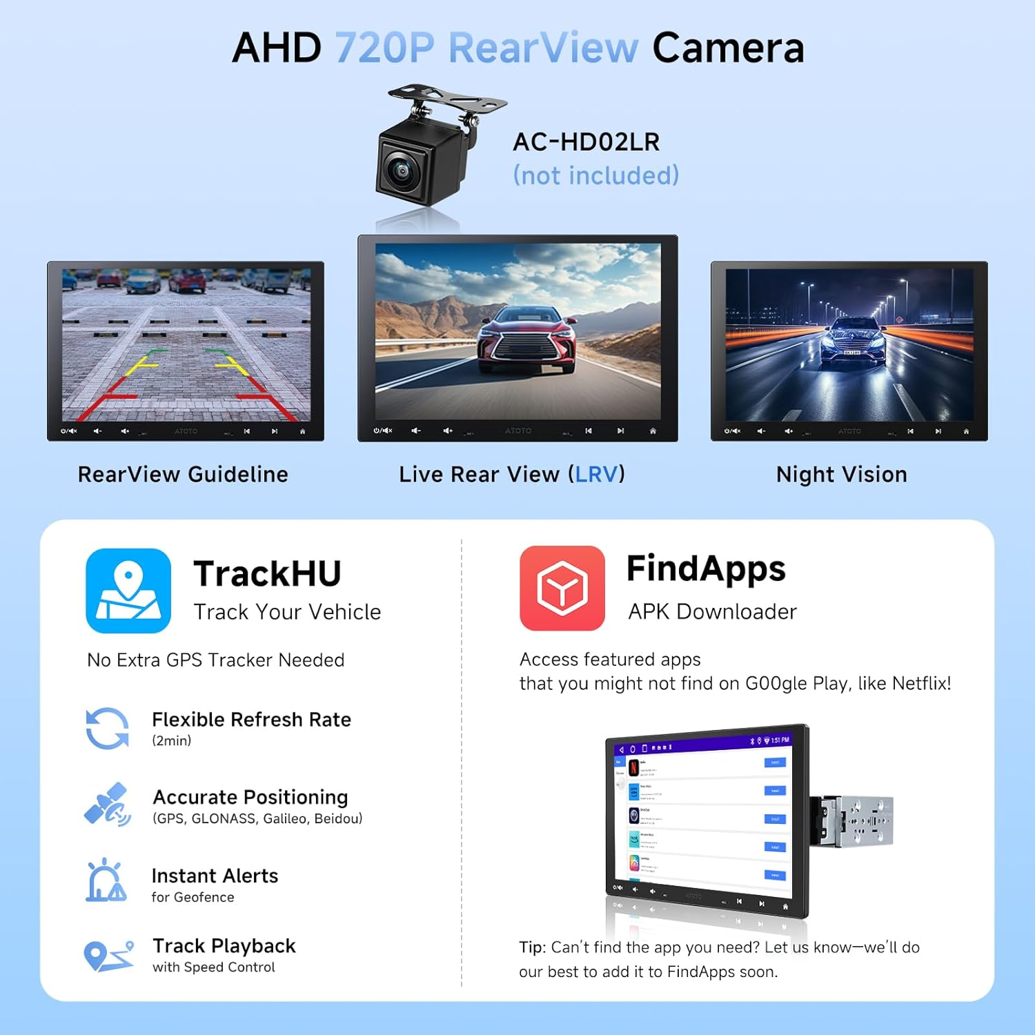 ATOTOZONE A5L 10Inch Android Double DIN & Single DIN Adaptive Car Stereo, Floating Display Screen, Wireless Carplay&Android Auto, Wifi/Usb/Bluetooth Tethering, Mirrorlink, DSP/FM/RDS, 2G+32G image number 1