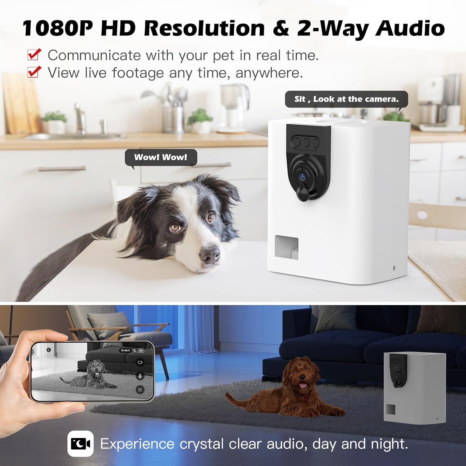 Dog Camera Treat Dispenser, 2.4G/5G Wifi Remote Tossing for Dogs/Cat, Pet Camera with Two Way Audio & 1080P HD Night Vision, Monitoring Pet Remotely image number 3