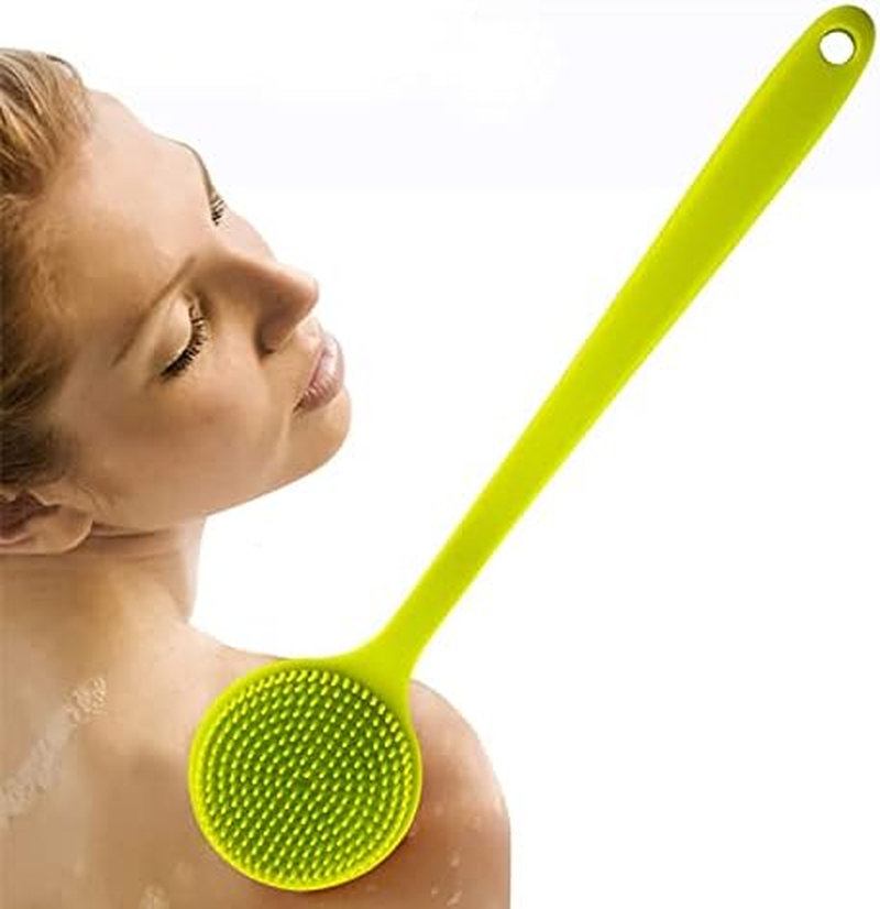 Silicone Back Scrubber Soft Bath Body Brush for Shower with Long Handle,Rubbing Tools, Massage Style Bath Brush (Green, 37.7 * 8.2 * 3.5 CM) image number 1