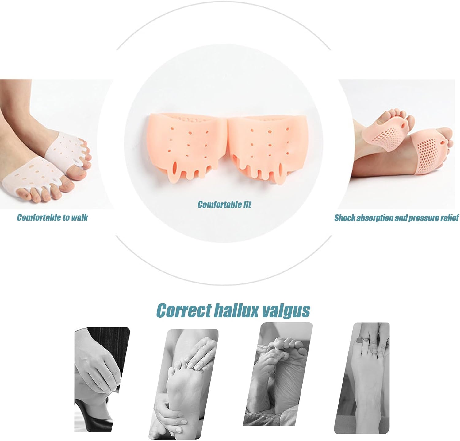 BRTNUP 4 Pairs Hyggear Silicone Toe Separators for Women & Men, Toe Separators for Overlapping Toes Bunion Corrector for Overlapping Toes Breathable Soft and Comfortable Gel Foot Cushions 4 Colors image number 4