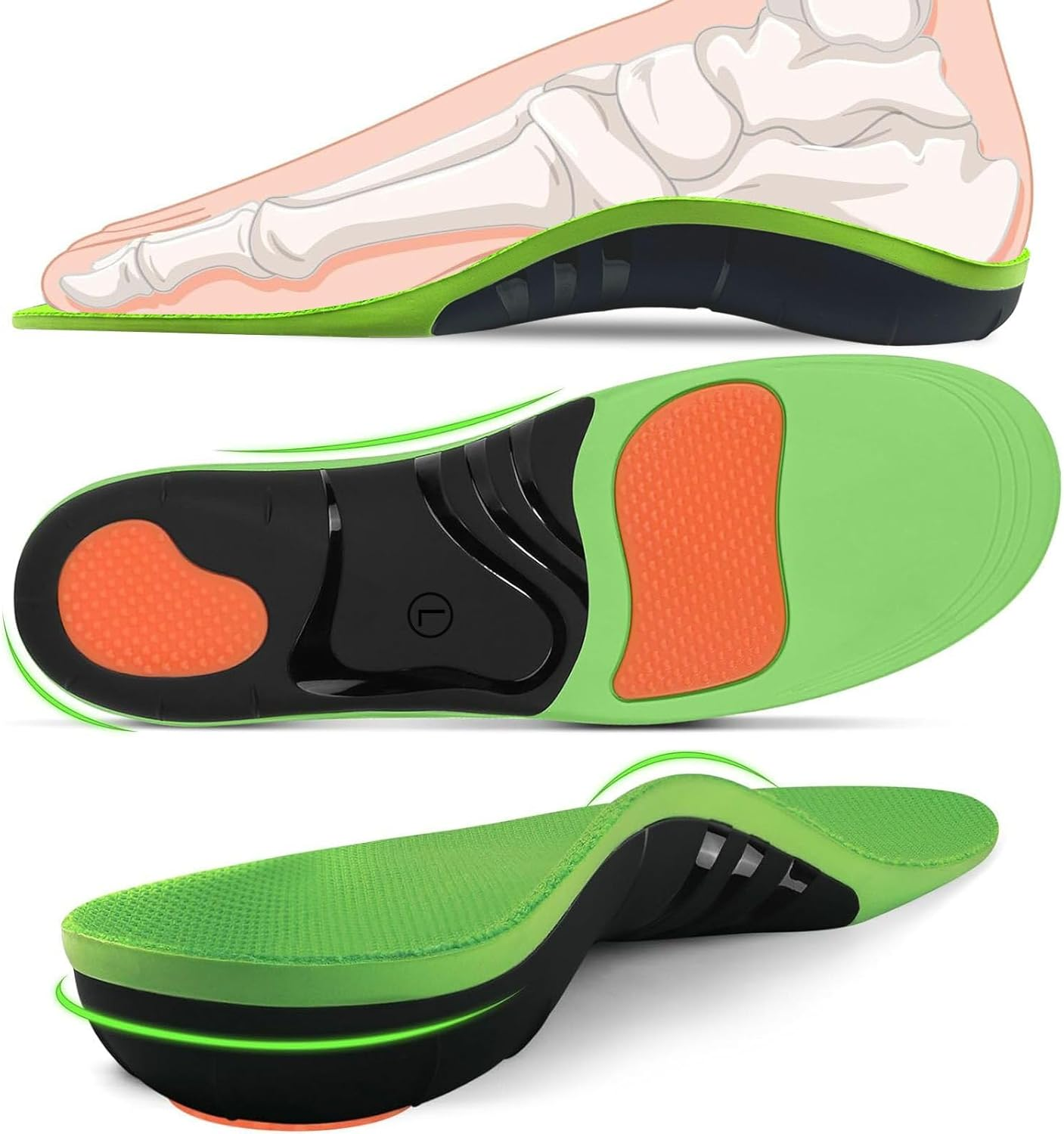 NHEWMAS Plantar Fasciitis Insoles for Men Women, Arch Support Pain Relief Orthotics, Flat Feet Orthotic Insert, Work Boot Insoles for Standing All Day (L: EU 43-46) image number 2