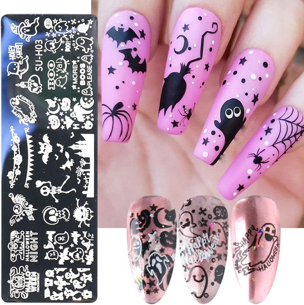 Halloween Nail Art Stamping Plates, 6 PCS Halloween Nail Stamper Kit Horror Ghost Skull Pumpkin Spider Witch Nail Art Stencils Plates Halloween Holiday Party Manicure Template Design Tool image number 3
