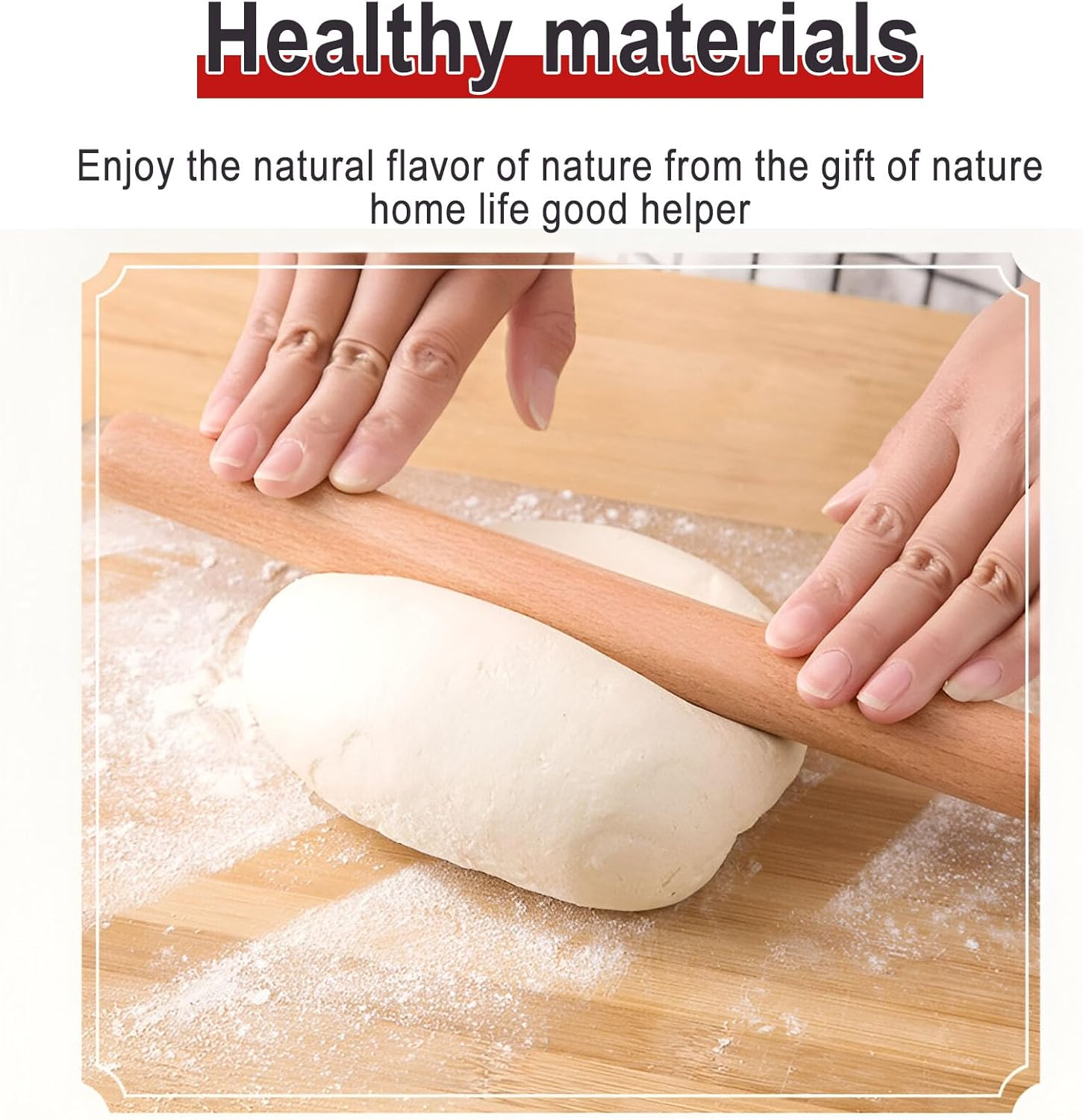 Rolling Pin, Beech Wood Rolling Pin without Handles Professional Wooden Feel Smooth Non-Sticky Suitable for Pastry Making Dough Dumpling Wrapper Baking Utensils(40Cm) image number 6