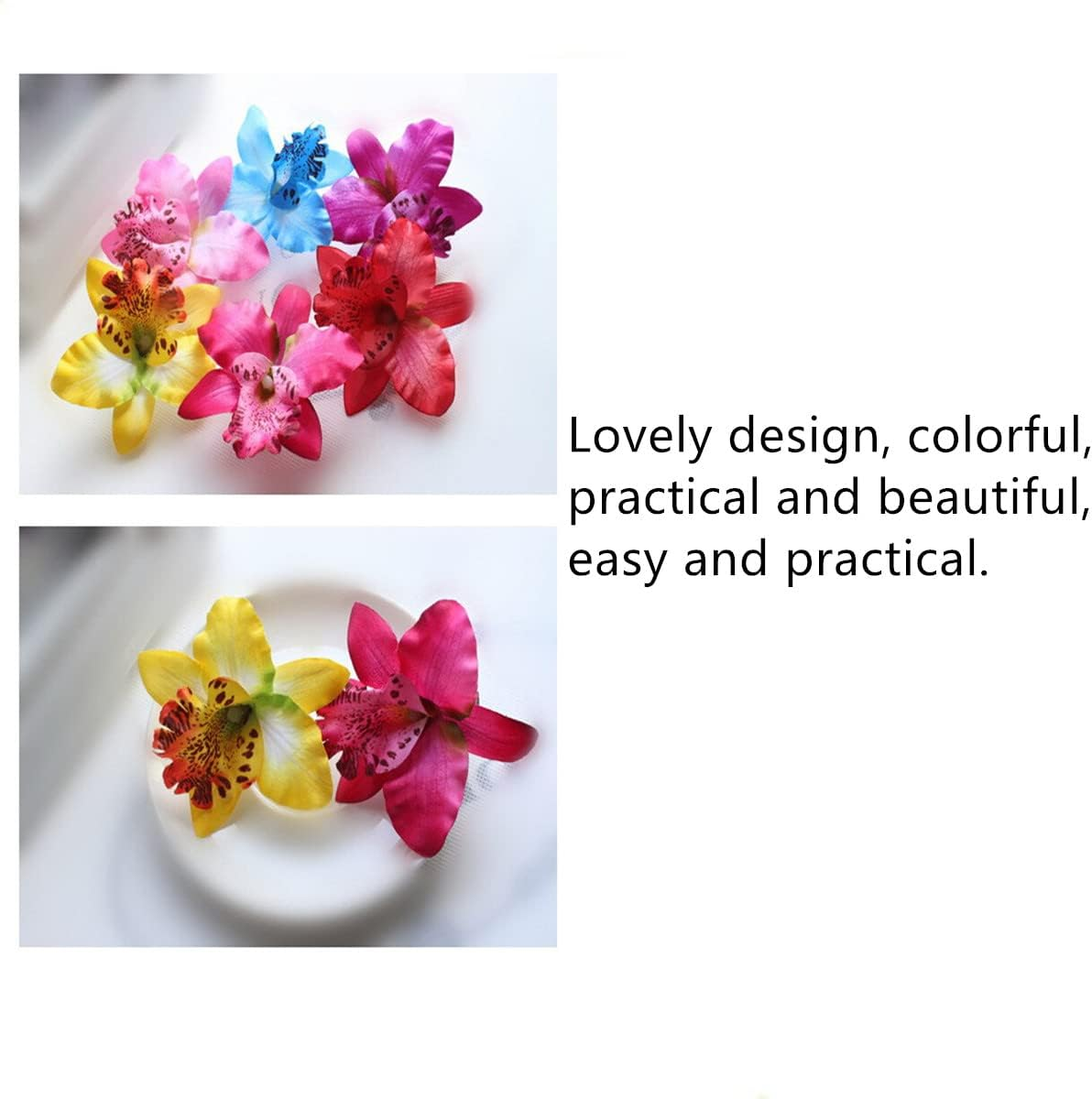 Flowers Hair Clips, 10PCS Orchid Flower Alligator Clips, Bohemian Flower Hairpin, Artificial Tropical Flower Hair Clip for Women and Girls