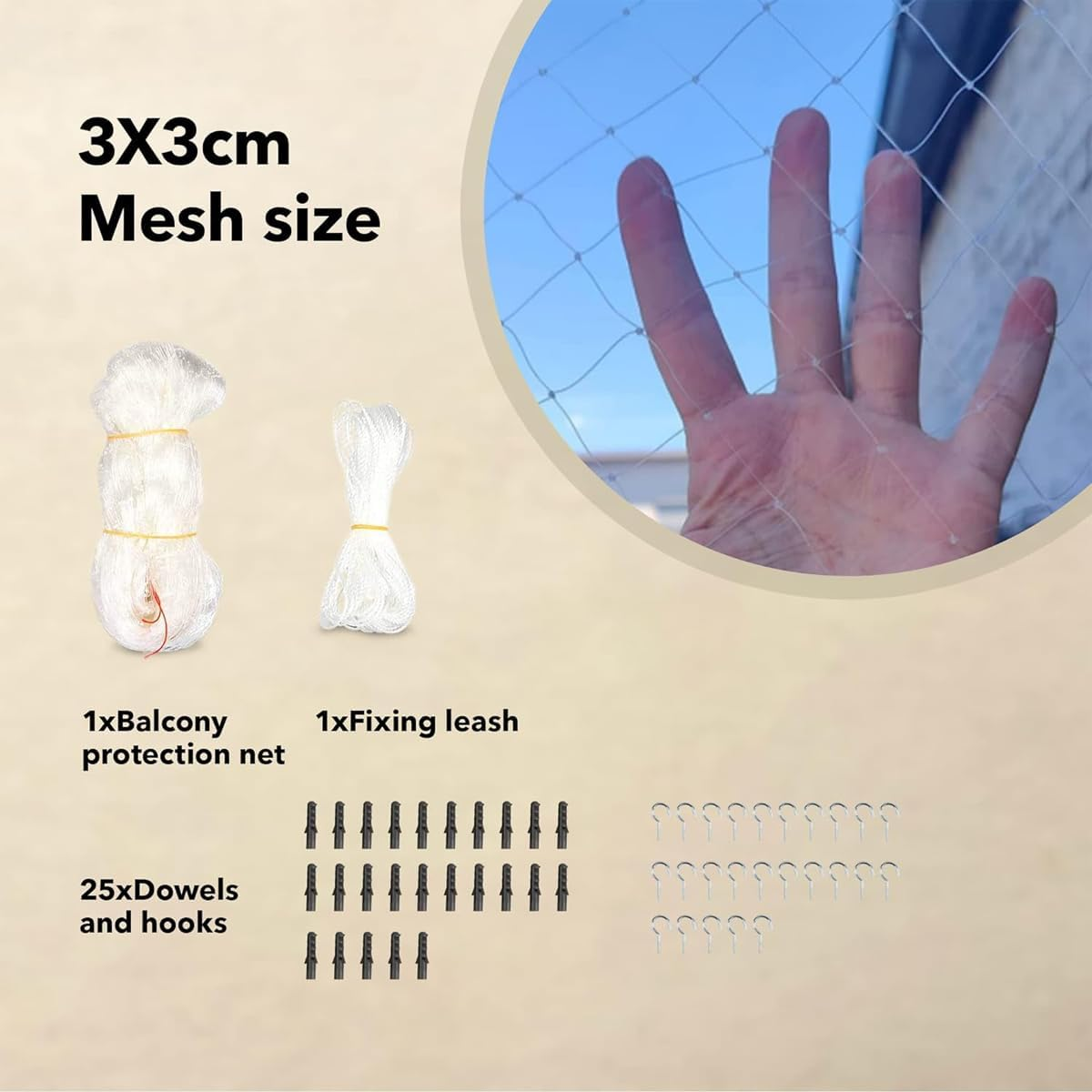 Sarini Guards Cat Nets 6 X 3 M Plastic Nylon Wire Guards Safety Fall Protection Nets for Cats?;Pet to Secure Balcony Windows image number 6