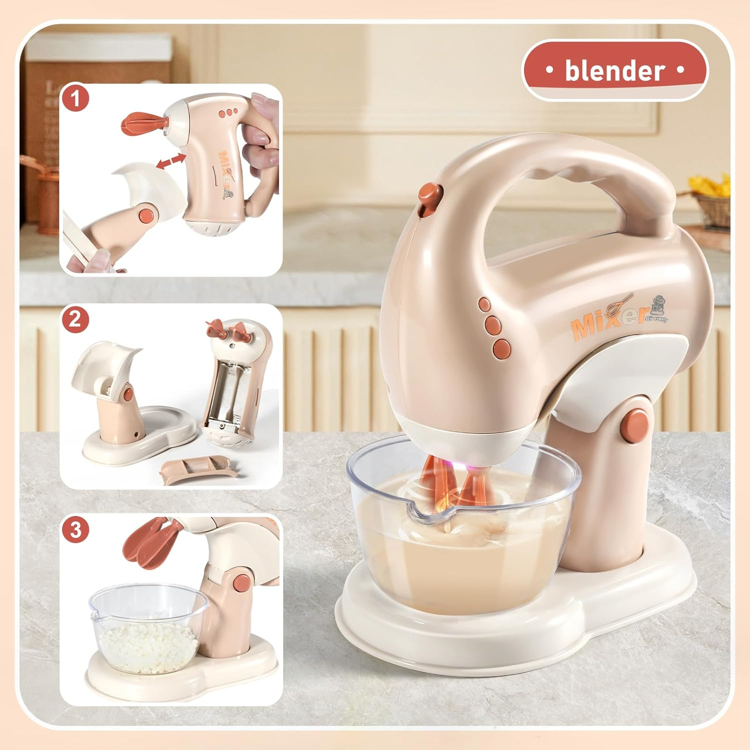 Kids Kitchen Set Includes Coffee Maker ,Blender,Fruit Machine and Toaster ,Apron and Cups,With Realistic Lights& Sounds for Kids 3+ Ages Toddler Toys image number 5