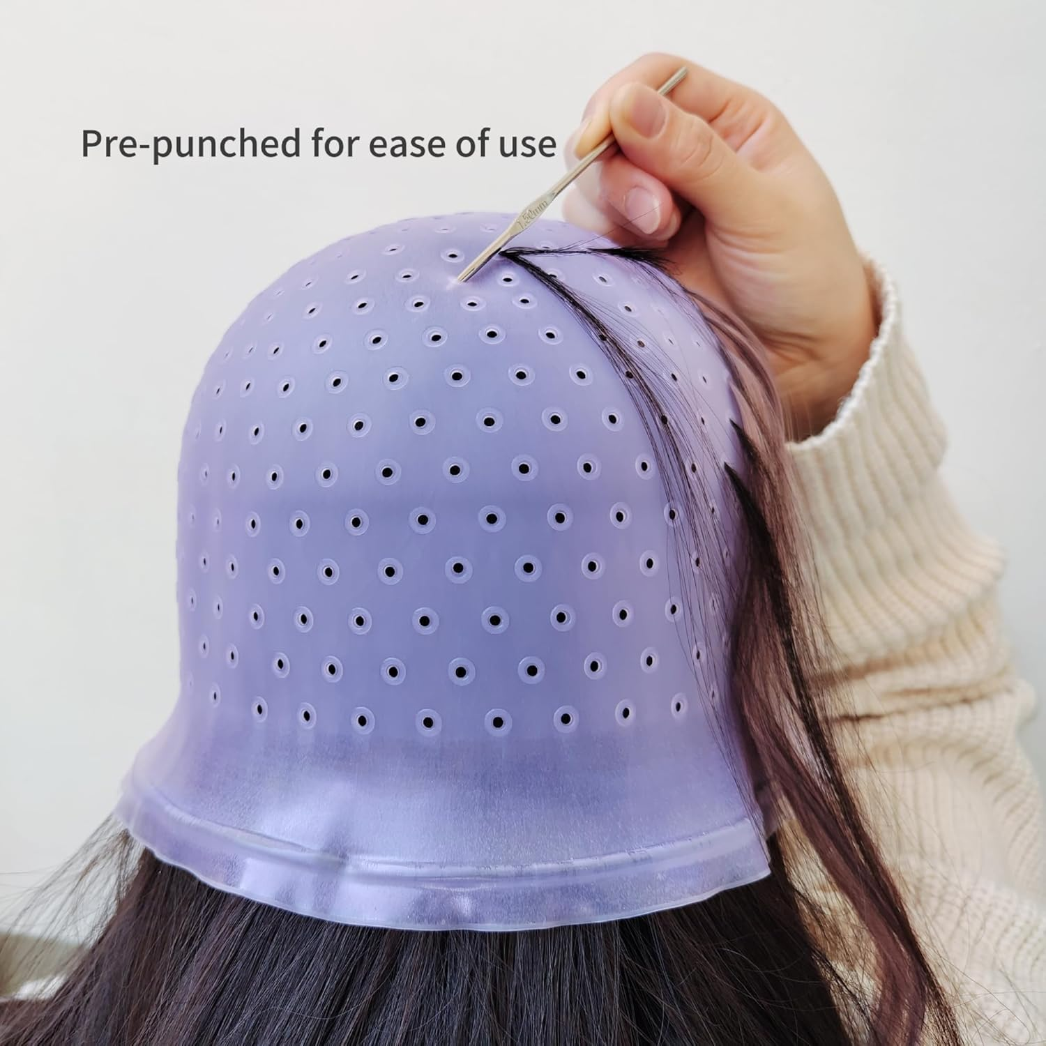 Losaria 12 Pcs Hair Highlighting Kit Highlighting Cap with Holes Pre Punched Hair Frosting Cap DIY Beauty Salon Hair Bleaching Tools Kit Dye Cap Dye Brush Dying Comb Gloves Ear Covers Hair Clips